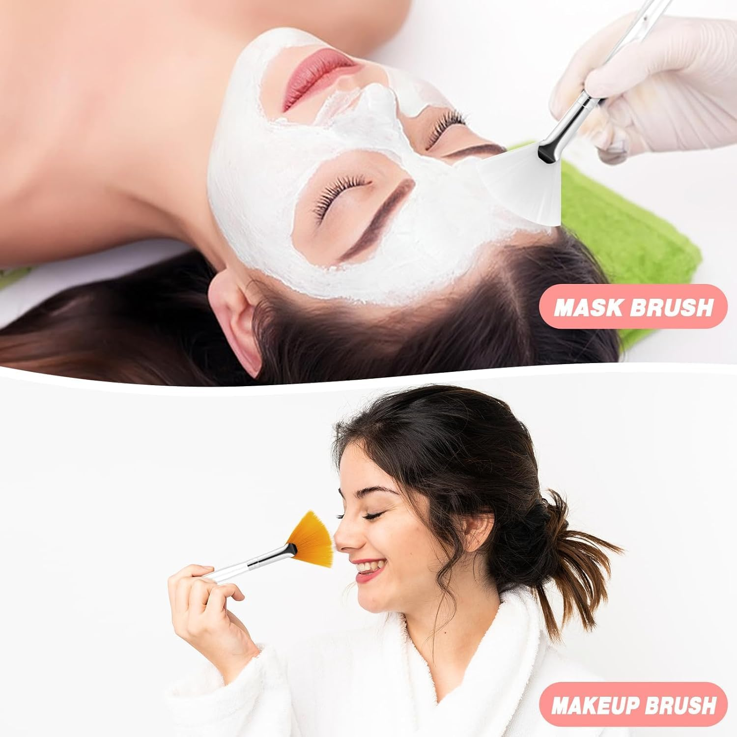 Lexziuo 4PCS Double-Headed Silicone Face Mask Brush &ndash; Soft Fan Brush for Facial Mud, Cream & Lotion Application &ndash; Makeup & Skincare Tool with Nose Massager