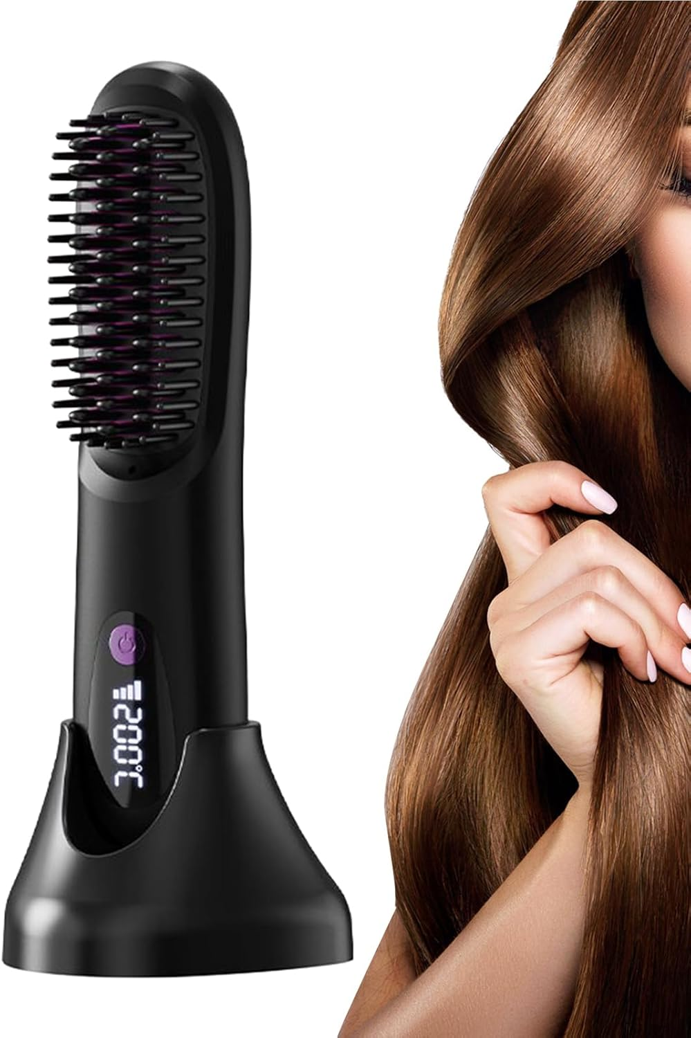 Gkgwuxf Straightening Comb,Cordless Brush Straightener for Women - Rechargeable Heated Styling Appliances with LCD Display for Morning Routine Travel Home Salon Trip