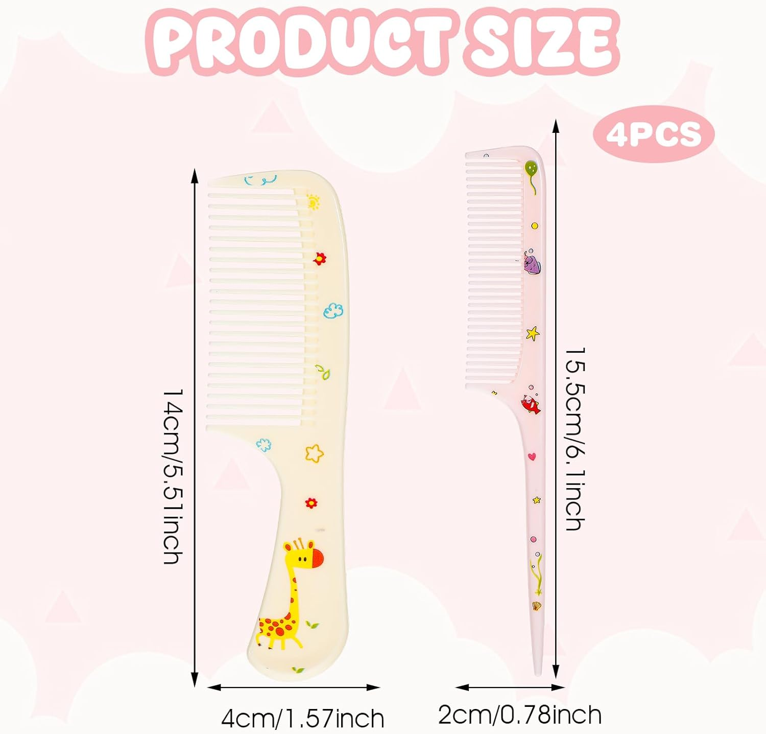 4Pcs Toddler Comb Set, Small Cute Fine Tooth & Rat Tail Baby Comb for Kids Styling, Mini Hair Comb Plastic Parting Combs, Anti-Static Hairdressing Baby Comb for Girl Wet Dry Hair (Pink Yellow) image number 5