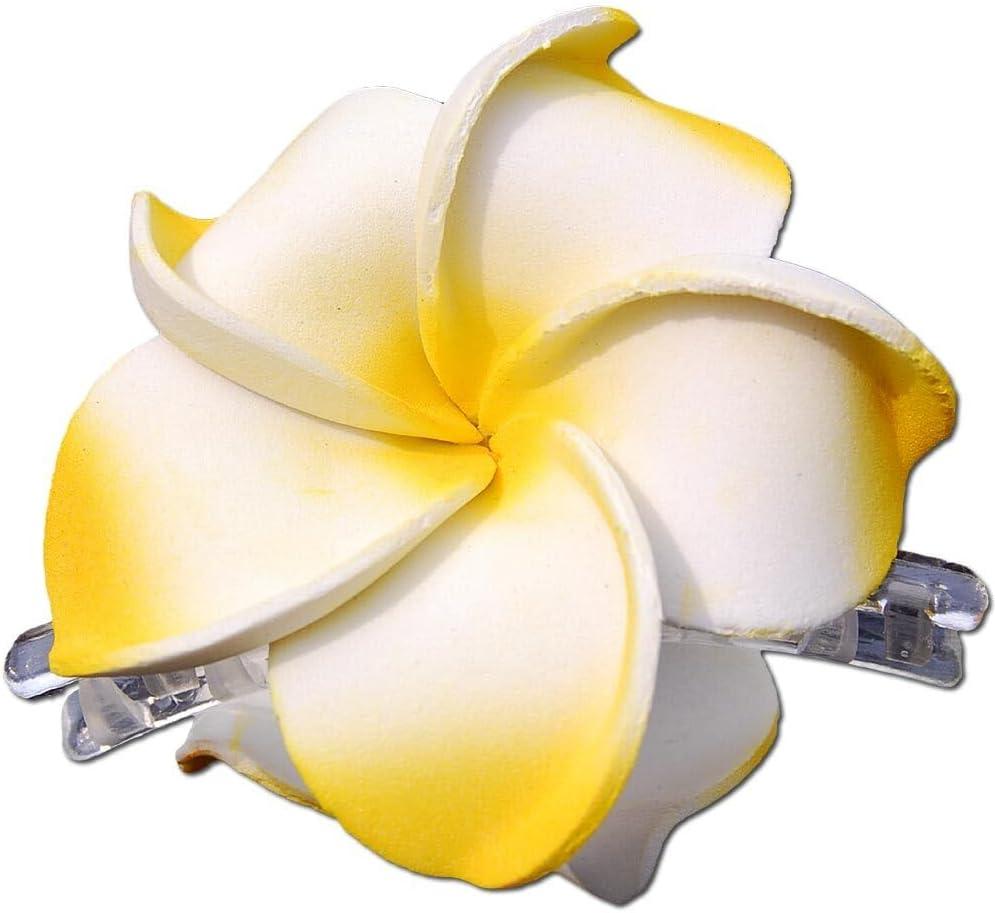 SEESTERN Bali Hawaii Hair Clip 2 Frangipani Flowers Made of Foam Rubber Hair Clip FBA_1301 Yellow
