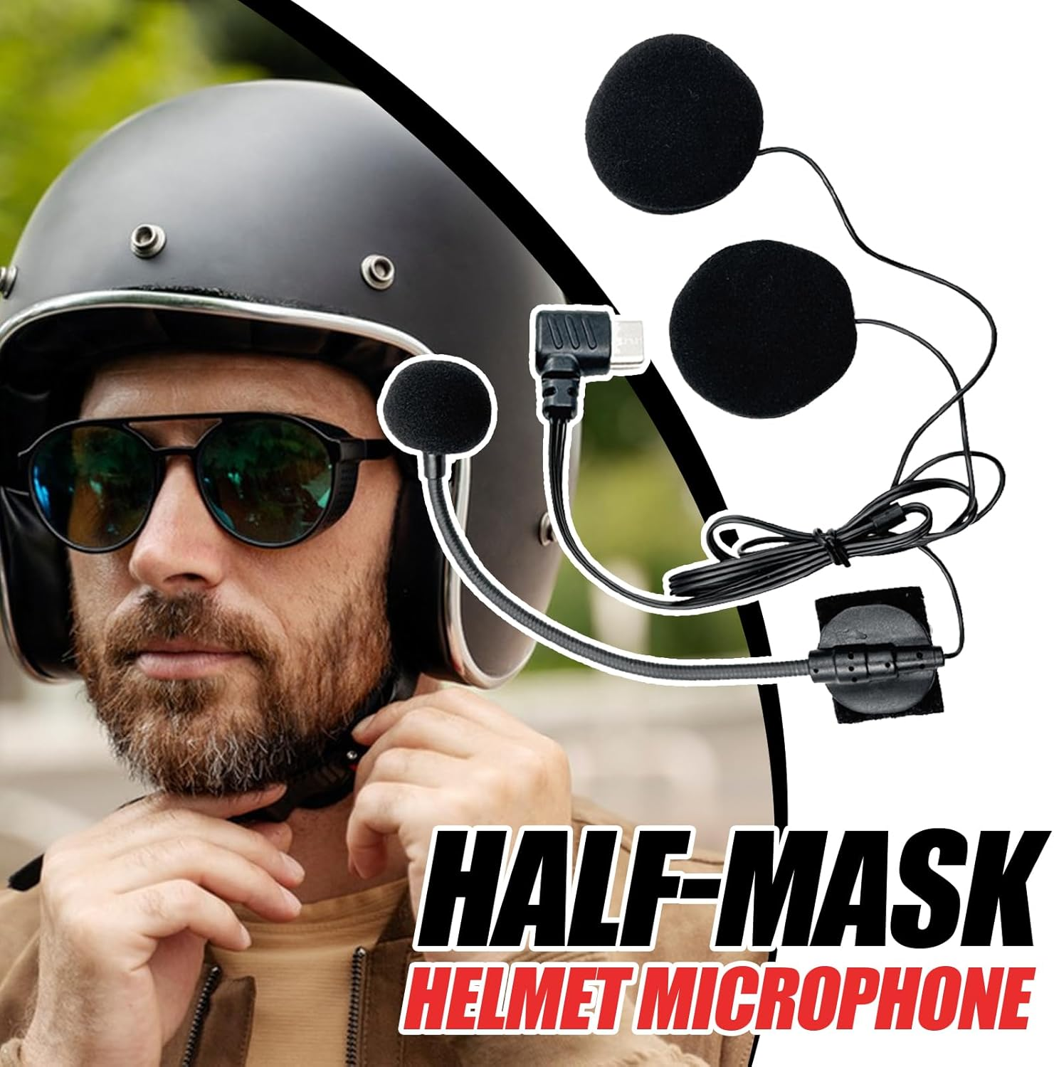 Helmet Headset | Half-Face Helmet Speaker - Type-C Plug High-Definition Half-Face Waterproof Noise Reduction Headphones for Podcasting Sports Video Studio image number 6