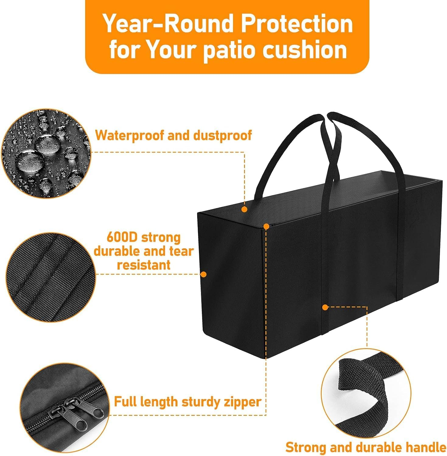 Heavy Duty XXL Garden Cushions, Waterproof Padded Cushion Bag - 600D Oxford, Transport & Storage - 130 X 40 X 55 Cm image number 5