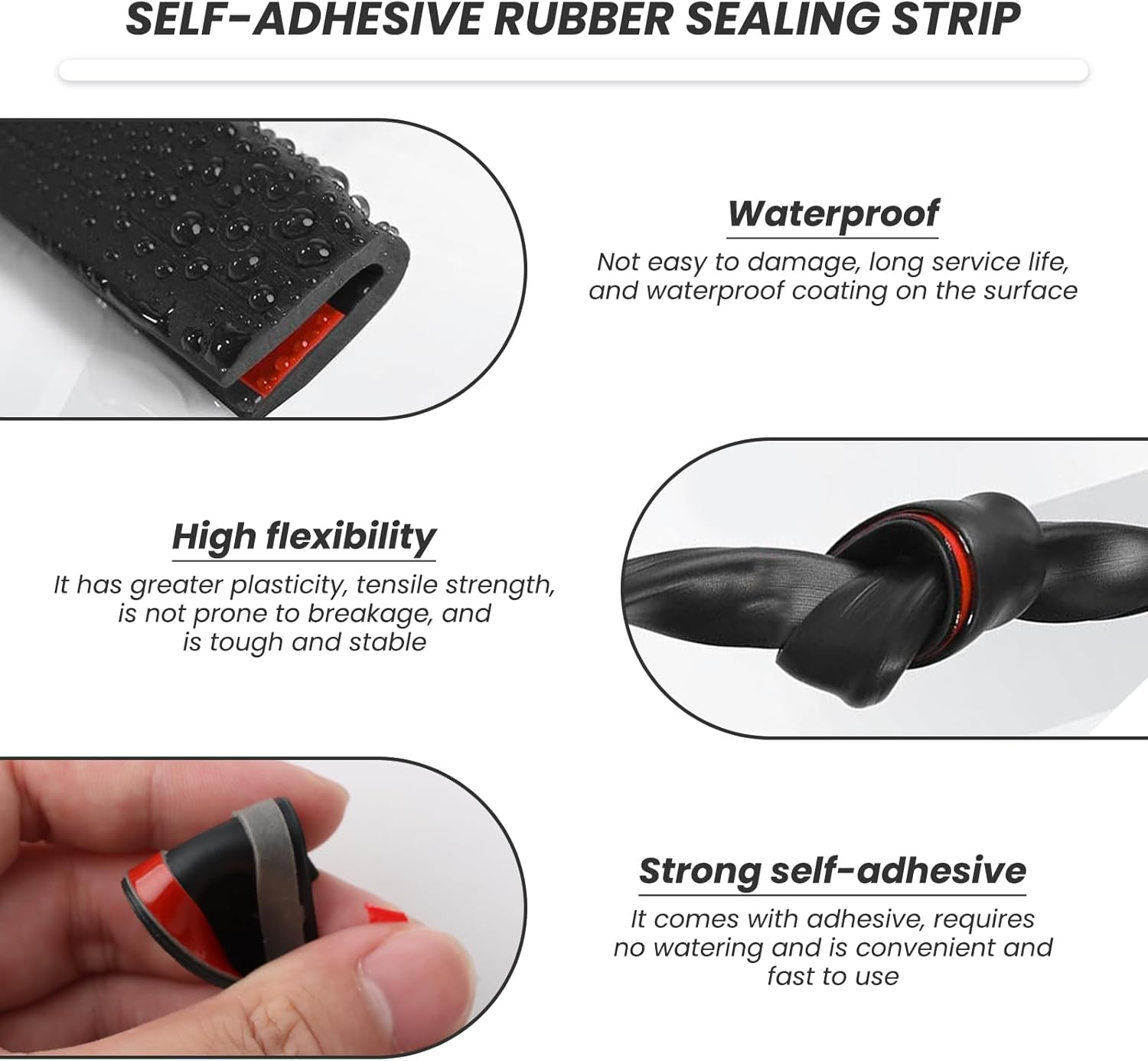 Universal Rubber Car Door Edge Guards - U Shape Anti-Collision Trim Protector (No Glue Needed) for Sedans, Suvs, Trucks - 13Ft/4M Black EPDM Weatherstrip image number 3