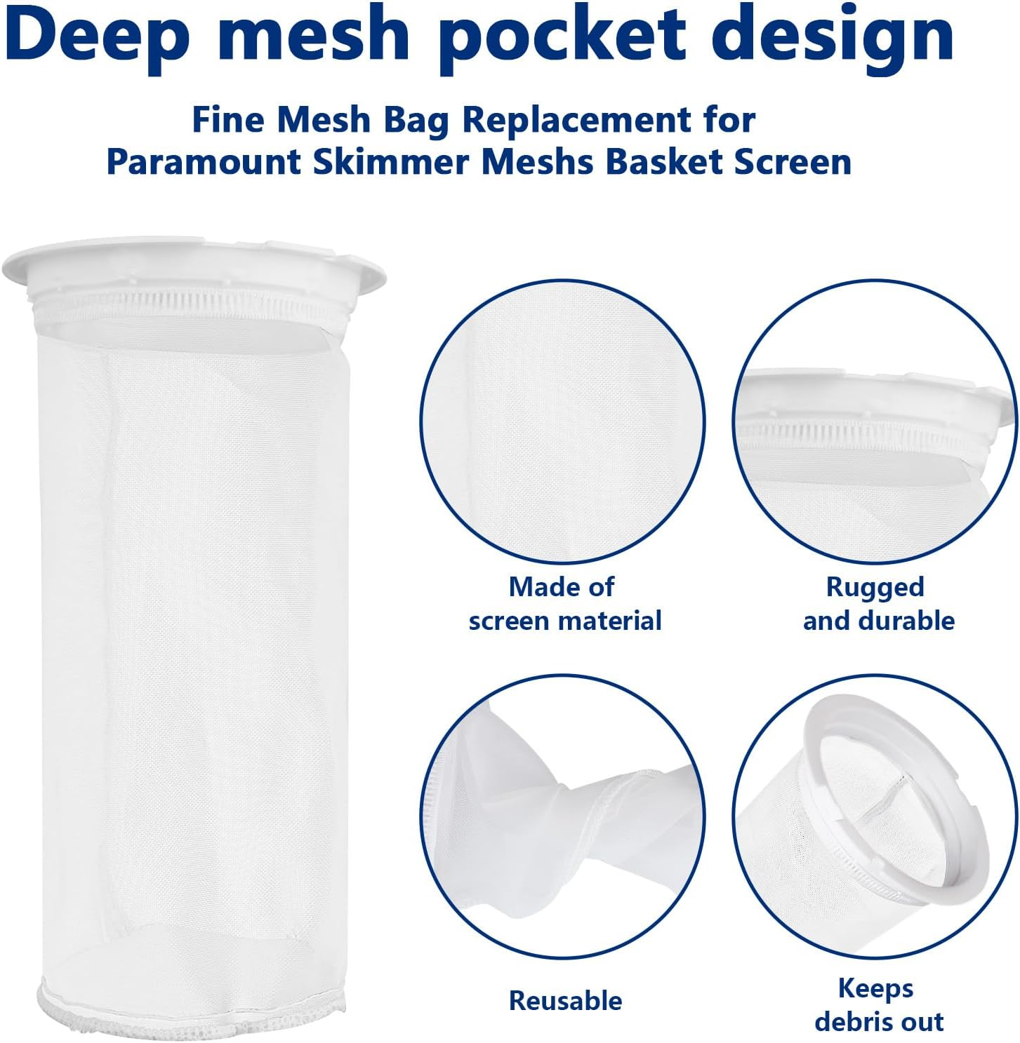 Earthtec Fine Mesh Bag 004152451700,Replacement for Paramount Pool Filter Skimmer Meshs Basket Net Screen, 600 Micron, Fits for Paraskim EDC and DDC Debris Cannister image number 5