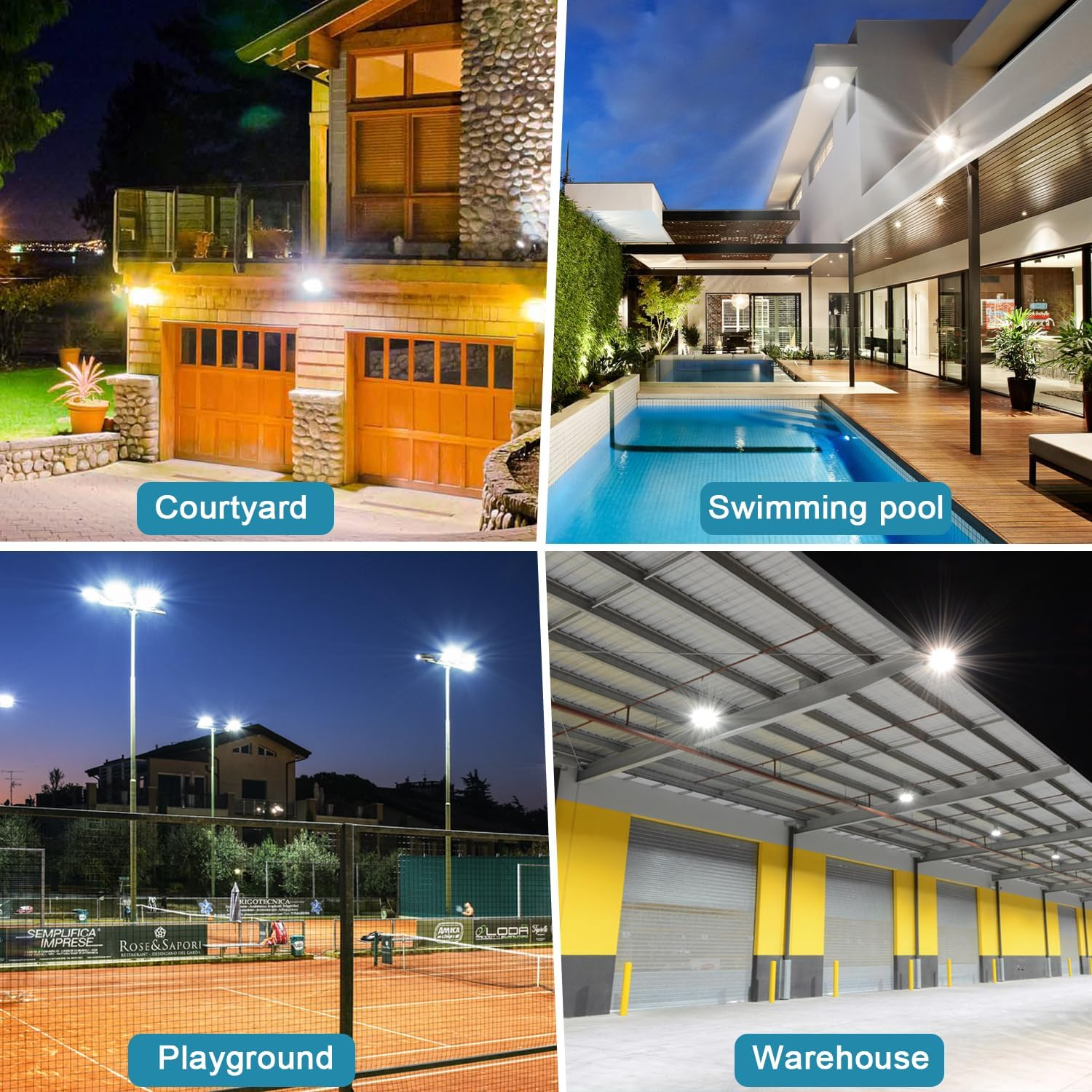 LED Flood Lights Outdoor, 2 Pack 150W 15000LM Bright Floodlight outside Work Light with Plug, IP66 Waterproof 6500K Outdoor LED Flood Light for Garage, Yard, Lawn, Garden image number 5