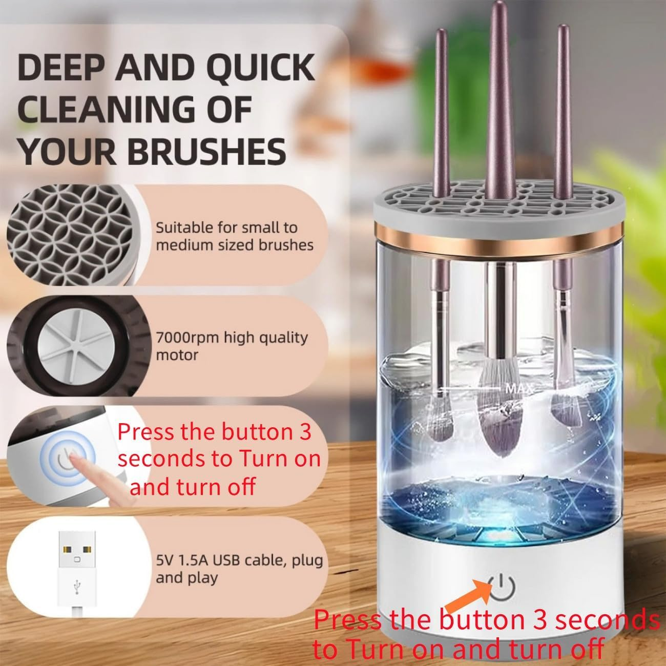 Electric Makeup Brush Cleaner - Professional Makeup Brush Cleaning Machine，Automatic Electric Makeup Brush Cleaner，Fast & Efficient Cleaner for Brushes
