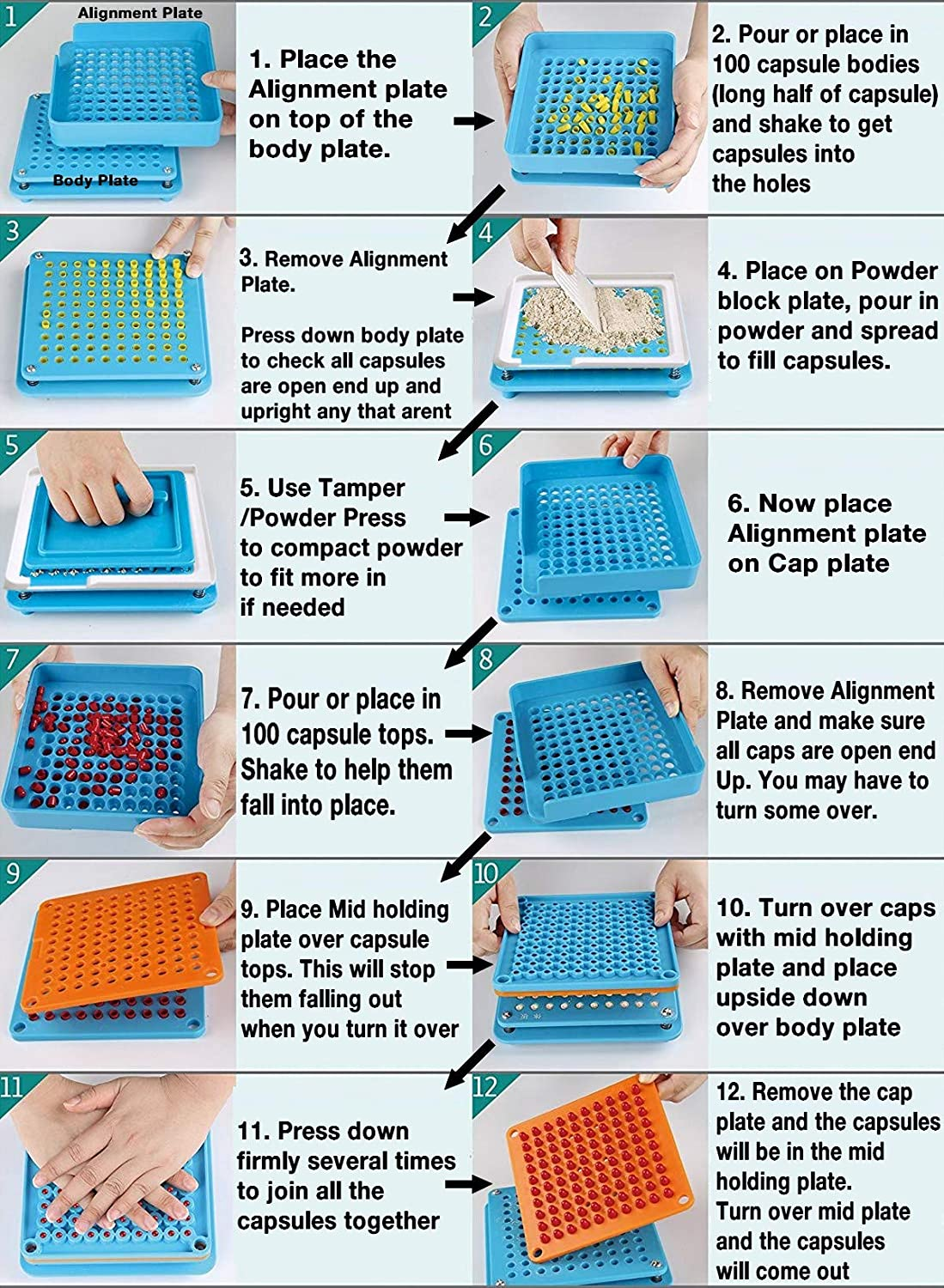 Capsule Machine Size 00 (Large) - 100 Holes Empty Capsules Filler with Tamper Supplements Filling Vitamin image number 1