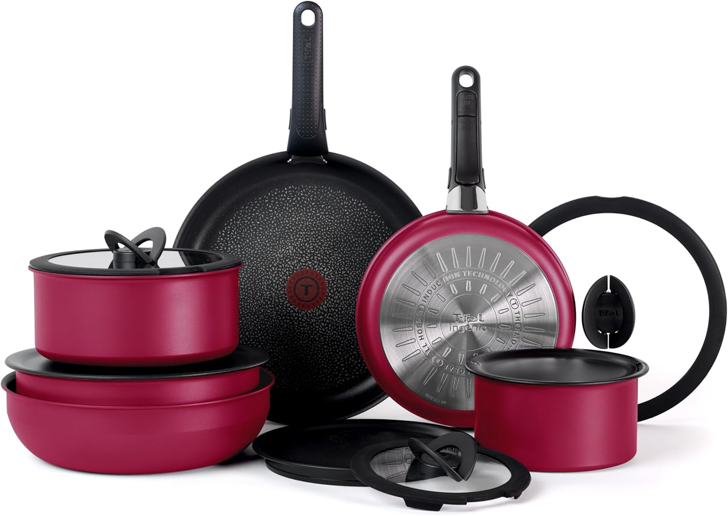 T-FAL Ingenio Nonstick Cookware Set 14 Piece Induction Oven Broiler Safe 500F Cookware, Pots and Pans, Oven, Broil, Dishwasher Safe, Rose Pink