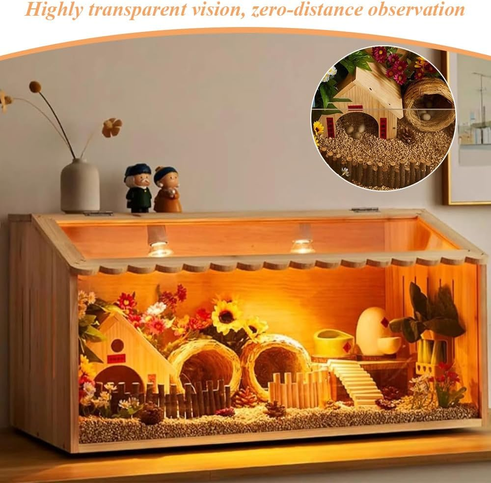 Wooden Brooder Box, Chicken Cage, Indoor Hamster Breeding Box, Brooder Supplies, Peep Shed Clear Window for Baby Chicks, Ducks, Quail Birds（40 * 30 * 30Cm） image number 5