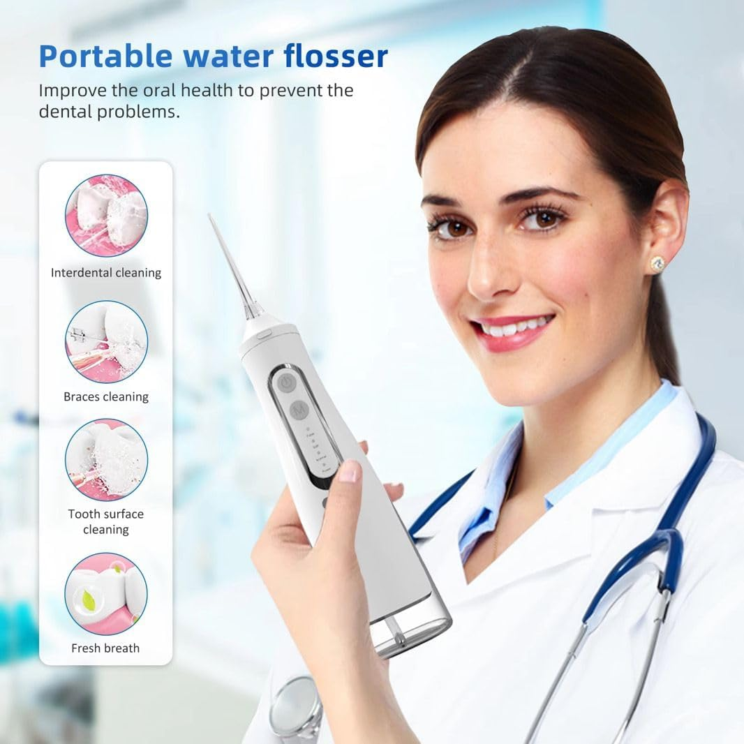 Pain Free Aussies Water Dental Flosser Teeth Pick: Portable Cordless Oral Irrigator 300ML Rechargeable Travel Irrigation Cleaner IPX7 Waterproof Electric Flossing Machine for Teeth Cleaning & Plaque Removal (White) - Black image number 5