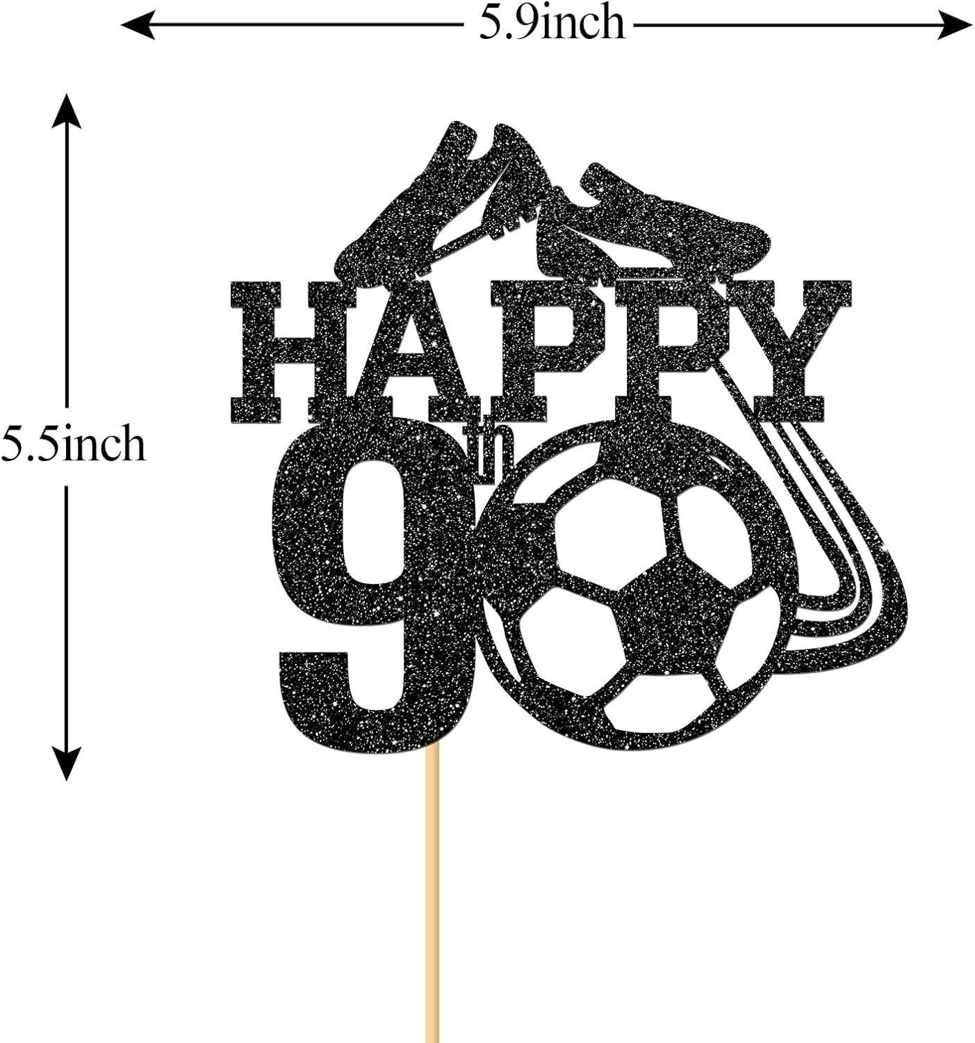 Monmon & Craft Soccer 9Th Birthday Cake Topper/Sport Theme Soccer Ball Cake Docer/Soccer Player Boy 9Th Birthday Party Decorations - Black Glitter