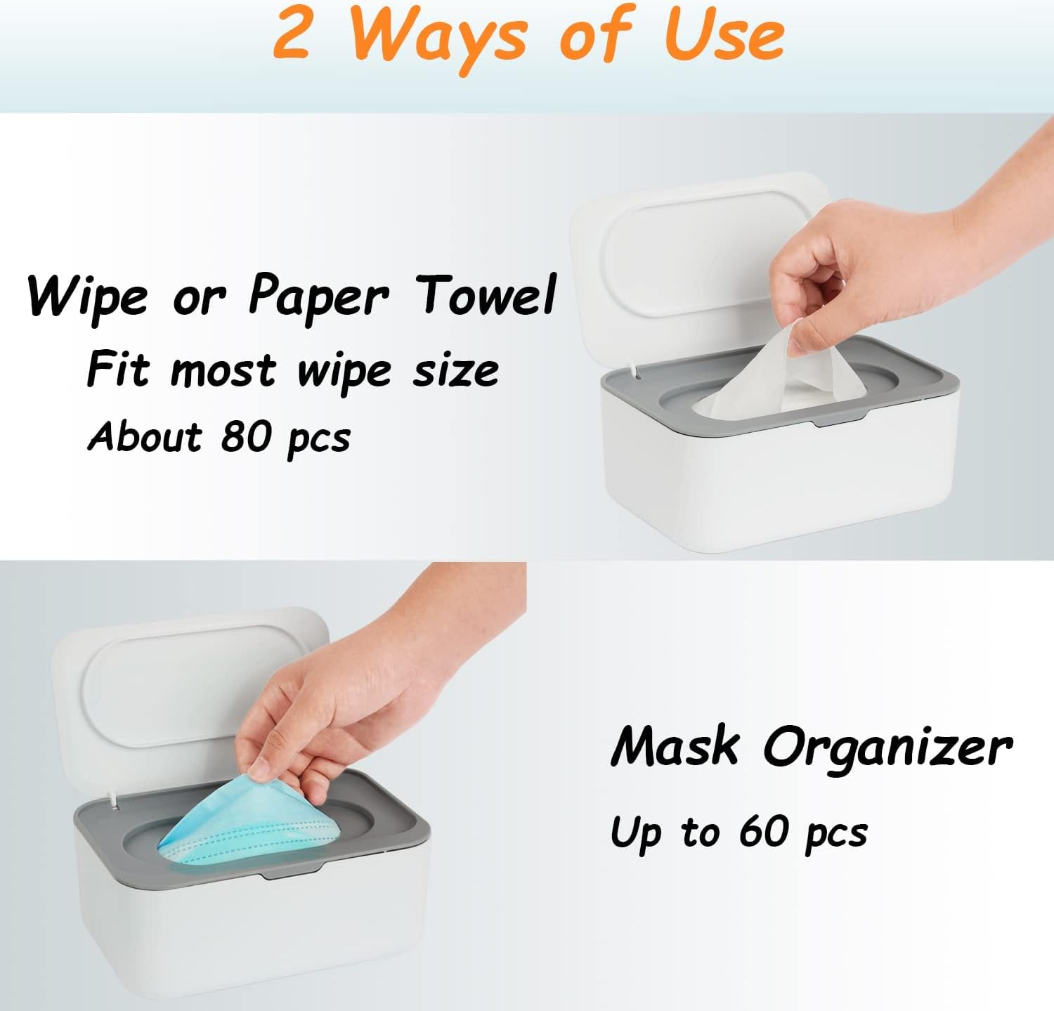 Seposeve Wipes Dispenser, Wipe Holder for Baby & Adult, Refillable Wipe Container, Keeps Wipes Fresh, One-Handed Operation. Non-Slip, Easy Open/Close Wipes Pouch Case, Grey, 0.25 Kilograms - 2 Orange image number 2