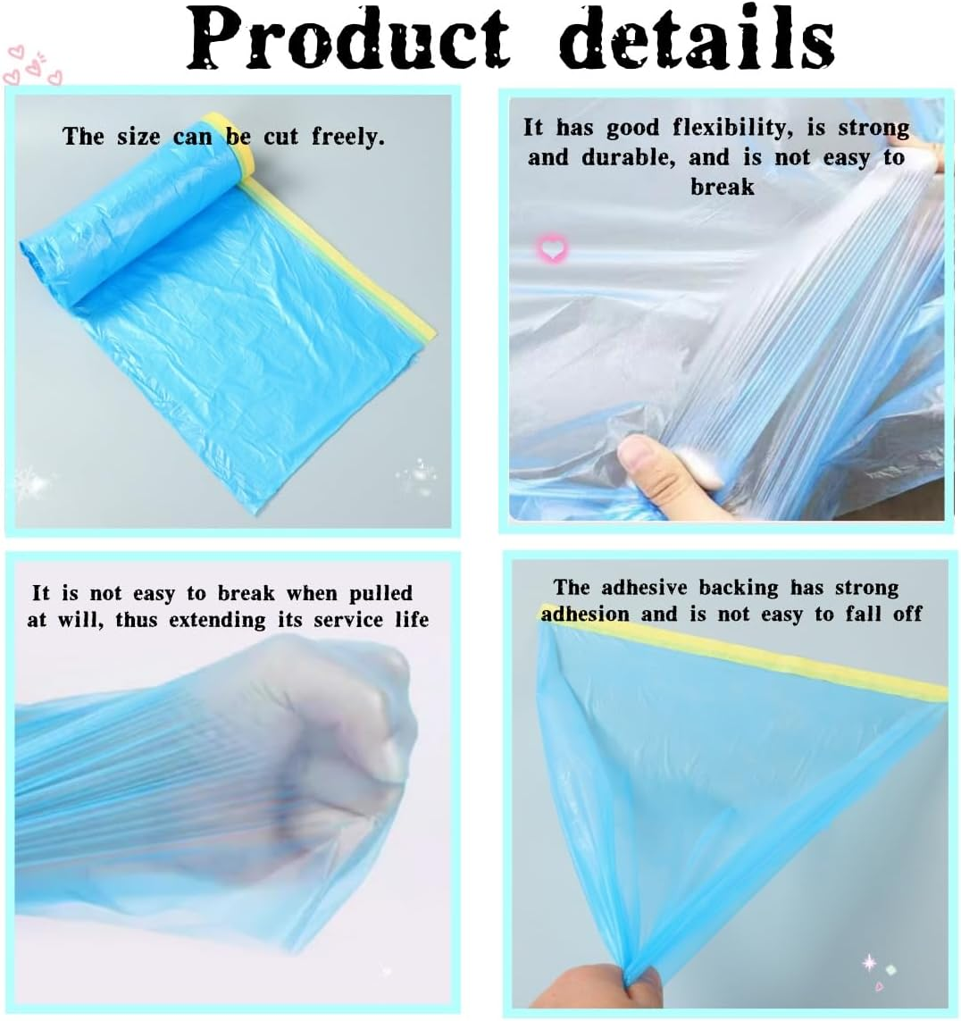 3 Rolls of Painter'S Plastic Film, Plastic Paint Tape and Curtains, Automotive Paint Tape and Curtain Cover Film, for Car, Wall, Window and Furniture Protection, 110 X 25 Meters