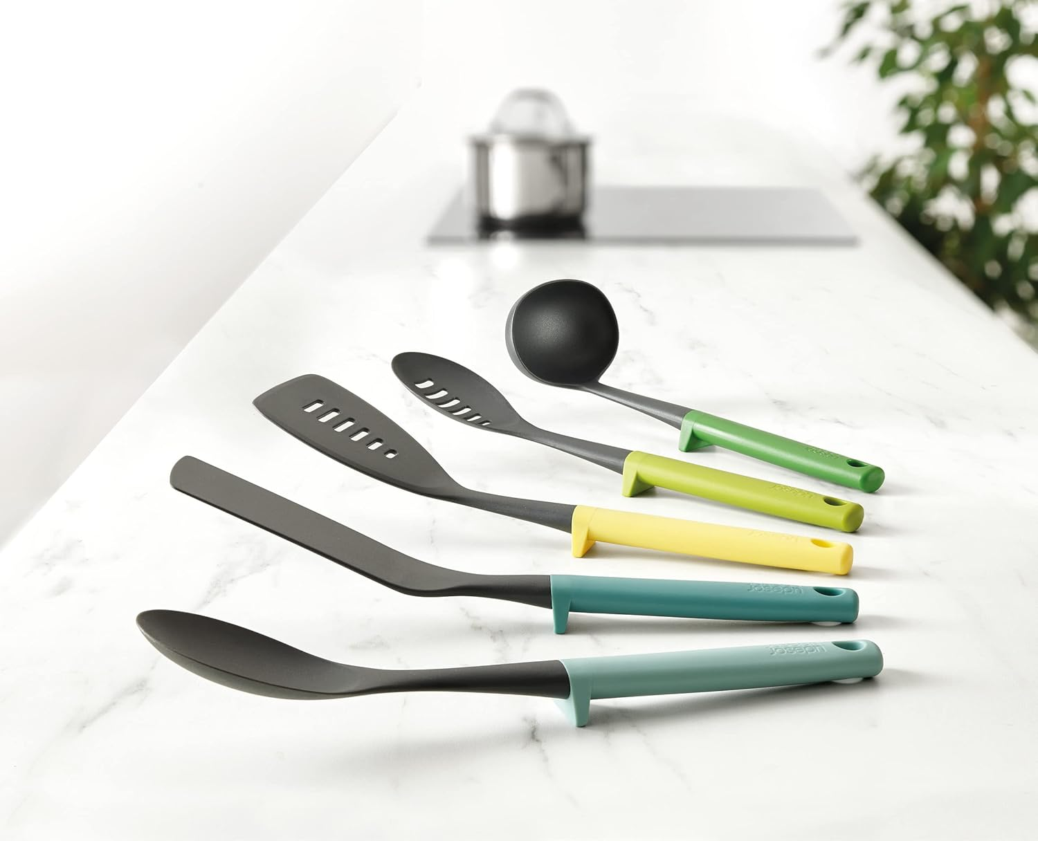 Joseph Joseph Duo 5-Piece Utensil Set with Integrated Tool Rest, Hygienic Cooking Kitchen Utensils Set for Use with Non-Stick Cookware, Opal image number 5