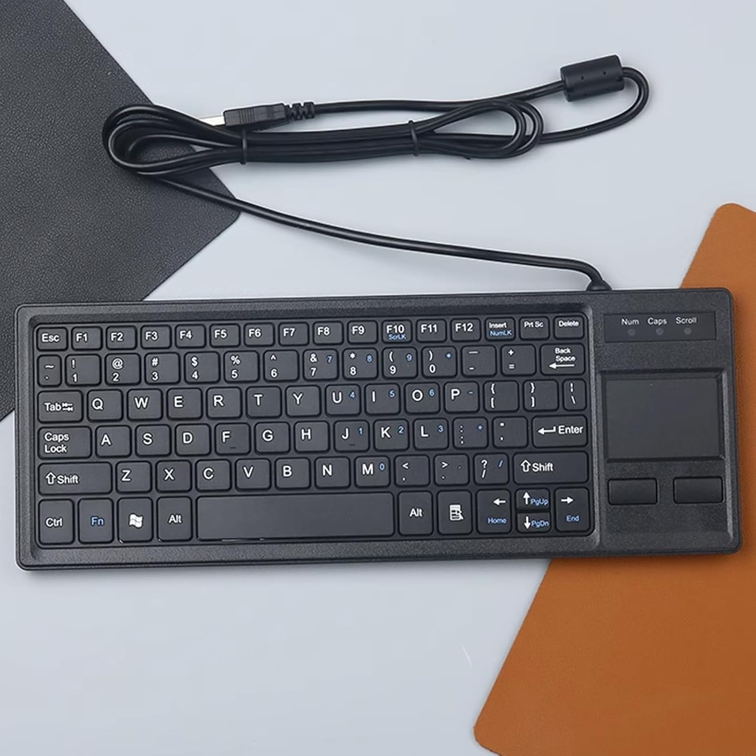 Compact Touchpad USB Wired Keyboard with USB Hub, IP68 Waterproof Ultra Thin Industrial Keyboard for Laptop Notebook PC