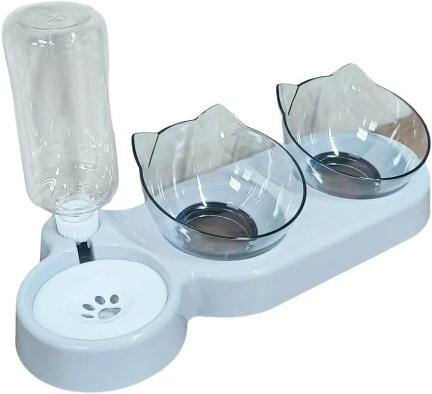 3-In-1 Cat Feeding Bowl Set, Double Bowl with Water Dispenser, Feeding Bowl for Cats and Small Dogs (Grey Base, Transparent Bowl) image number 5