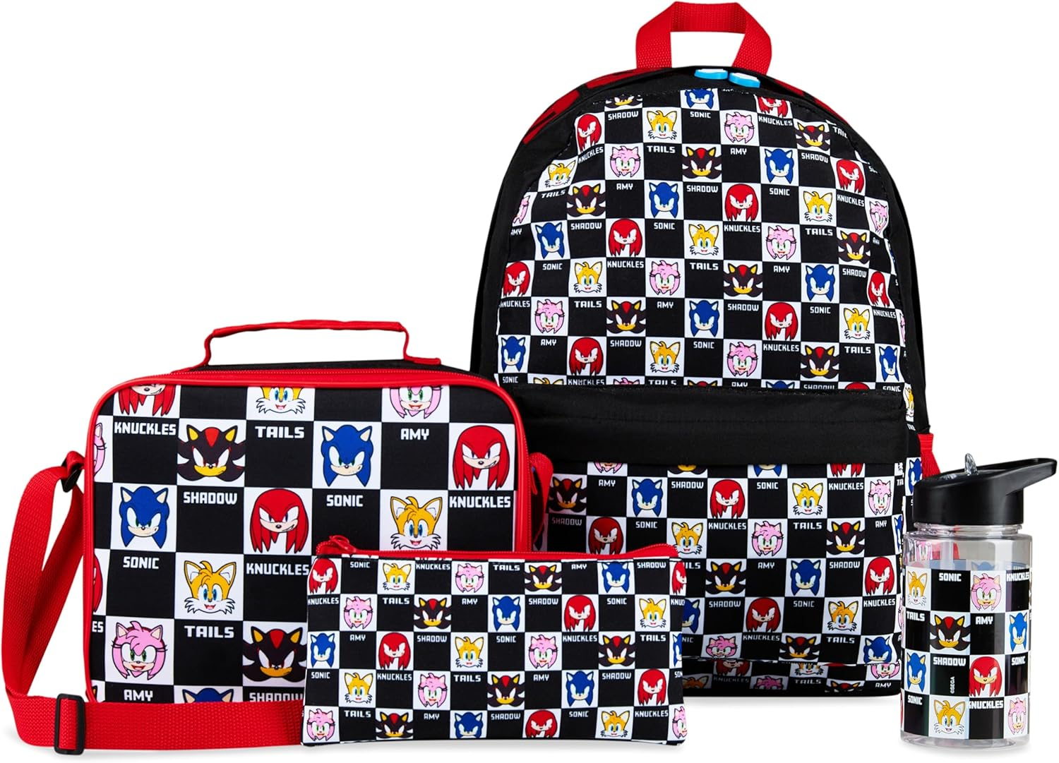 Sonic the Hedgehog Backpack Set 4 Pcs Kids with Water Bottle 400Ml Pencil Case Insulated Lunch Bag Tweens Knuckles Shadow School Supplies Travel image number 1