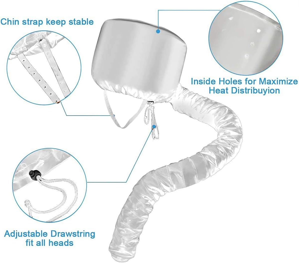 ZANZER Bonnet Hood Hair Dryer Attachment,Adjustable Portable Hooded Hair Dryer Bonnet Cap Hands Free for Hand Held Hair Dryer- Speeds up Drying Time at Home, Easy to Use for Styling,Deep Conditioning (Silver) image number 1