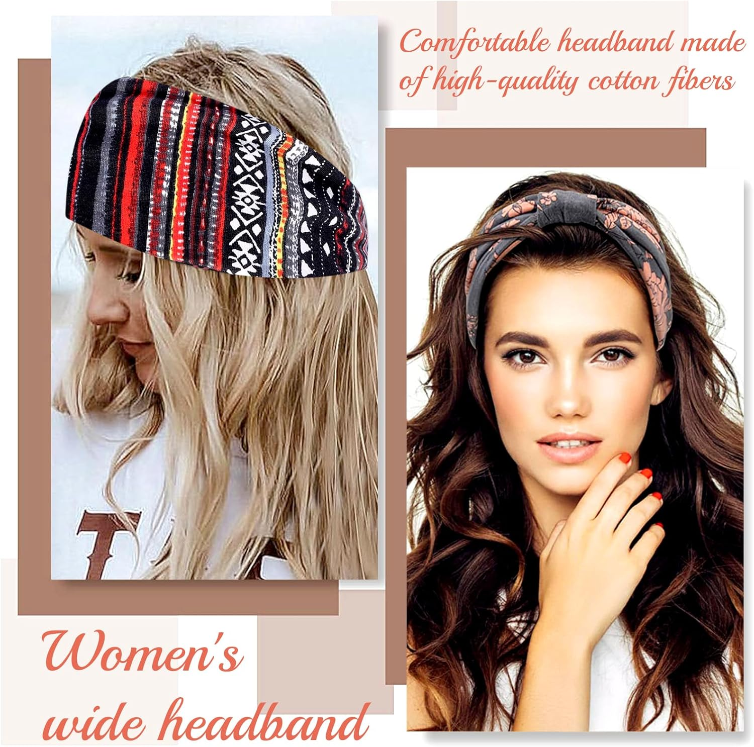 Soundzero Pack of 3 Women'S Hair Bands, Extra Wide Hair Bands, Yoga Sports Hair Accessories, Women'S Hair Bands, Wide Headband, Elastic Headband, Boho Printed Headbands (3 Colours)