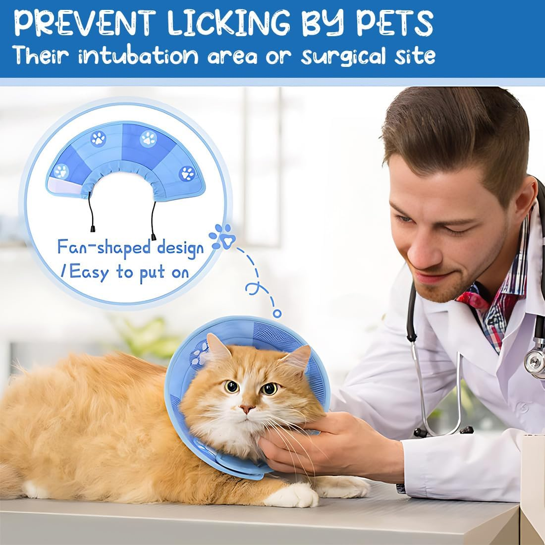 Cat Collar, Soft Adjustable Collar for Cats, Cat Collar, after Surgery and Injuries, Prevents Licking Wounds, Cat Collar, Cat Collar (Blue, S)