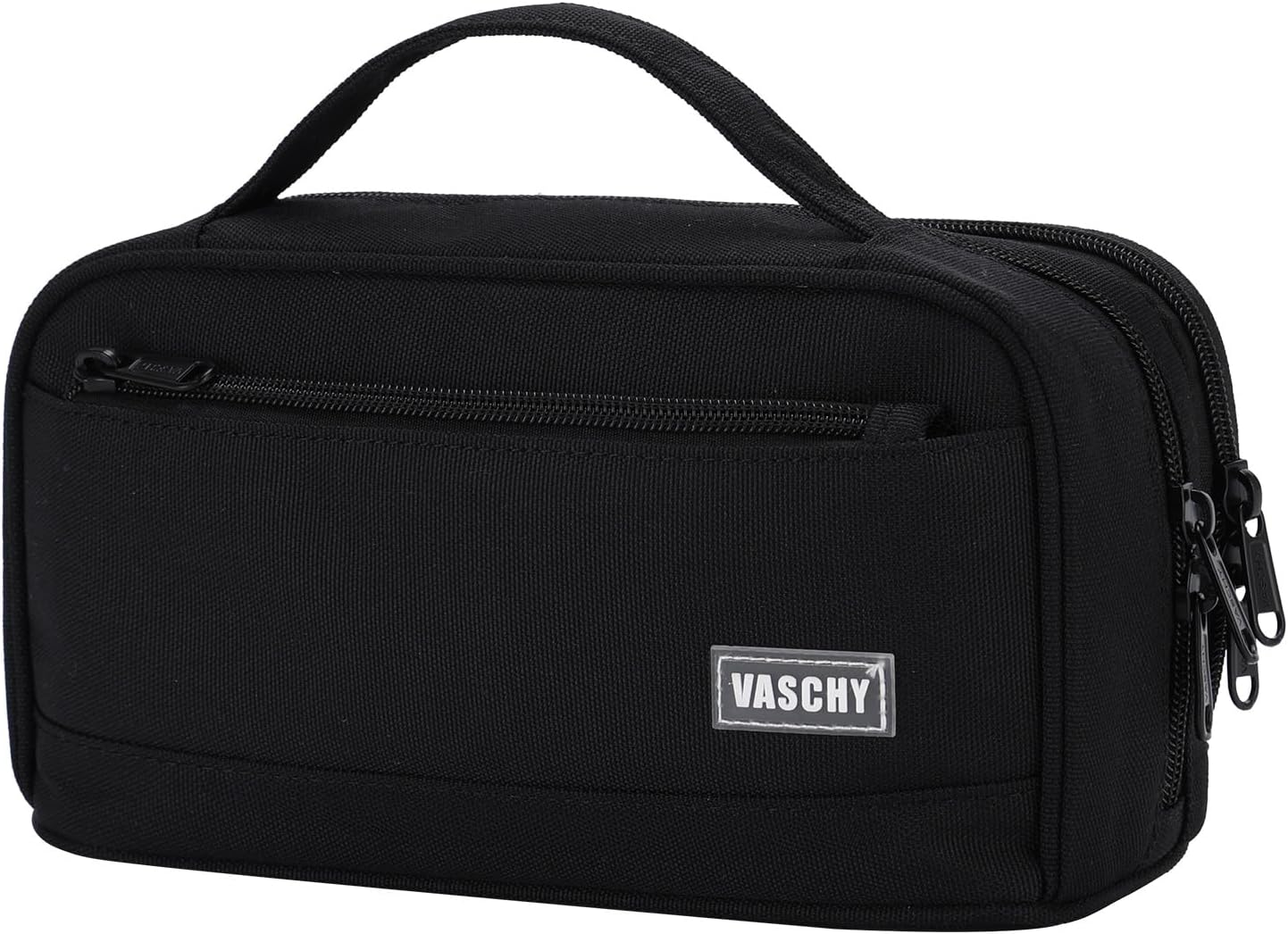 Pencil Case for School, Vaschy Large Cute Pencil Case Kids Pen Bag W Zippers Top Handle for Teens,Students,Adults School Supplies Organizer Black