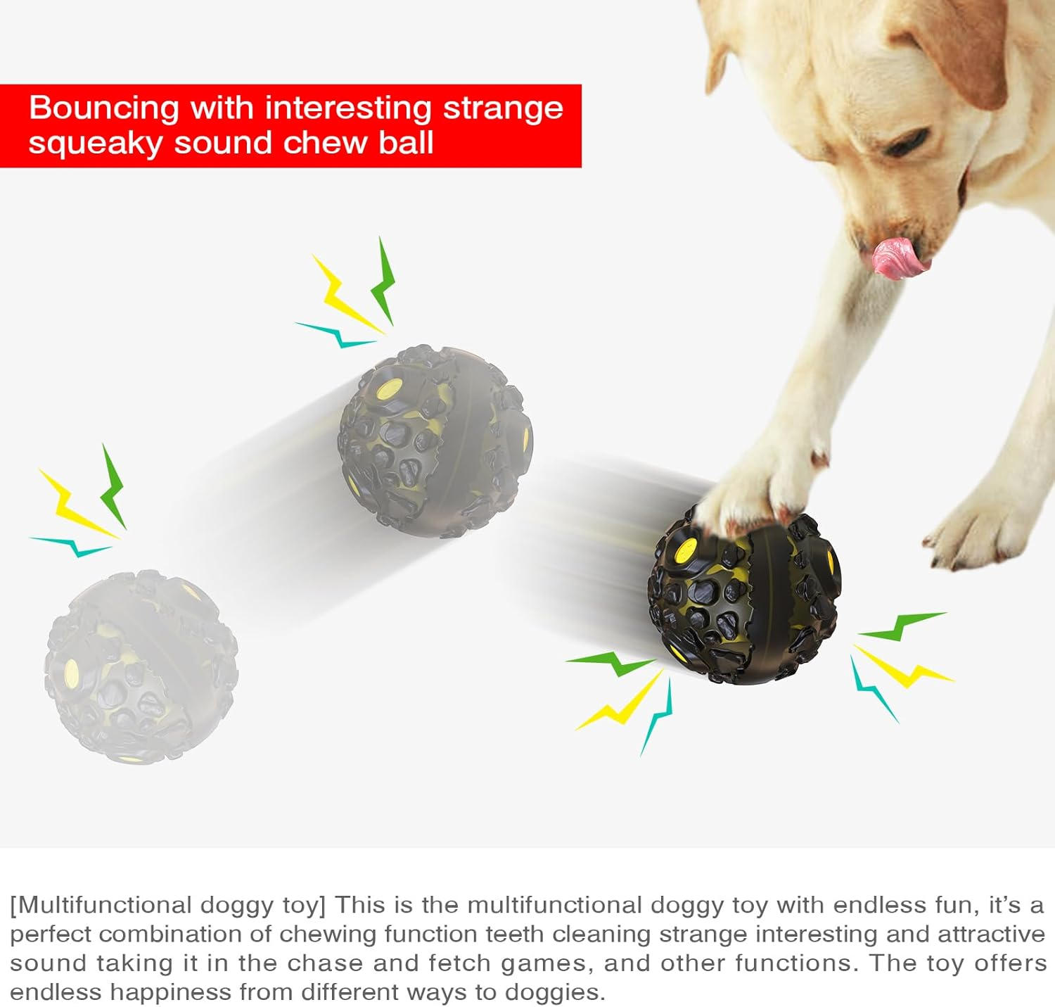 Indestructible Dog Chew Toy Ball for Aggressive Chewers &ndash; Durable & Interactive Dog Toy for Large & Small Dogs, Puppy Teething Toy, Long-Lasting & Fun (Black with Yellow) image number 3