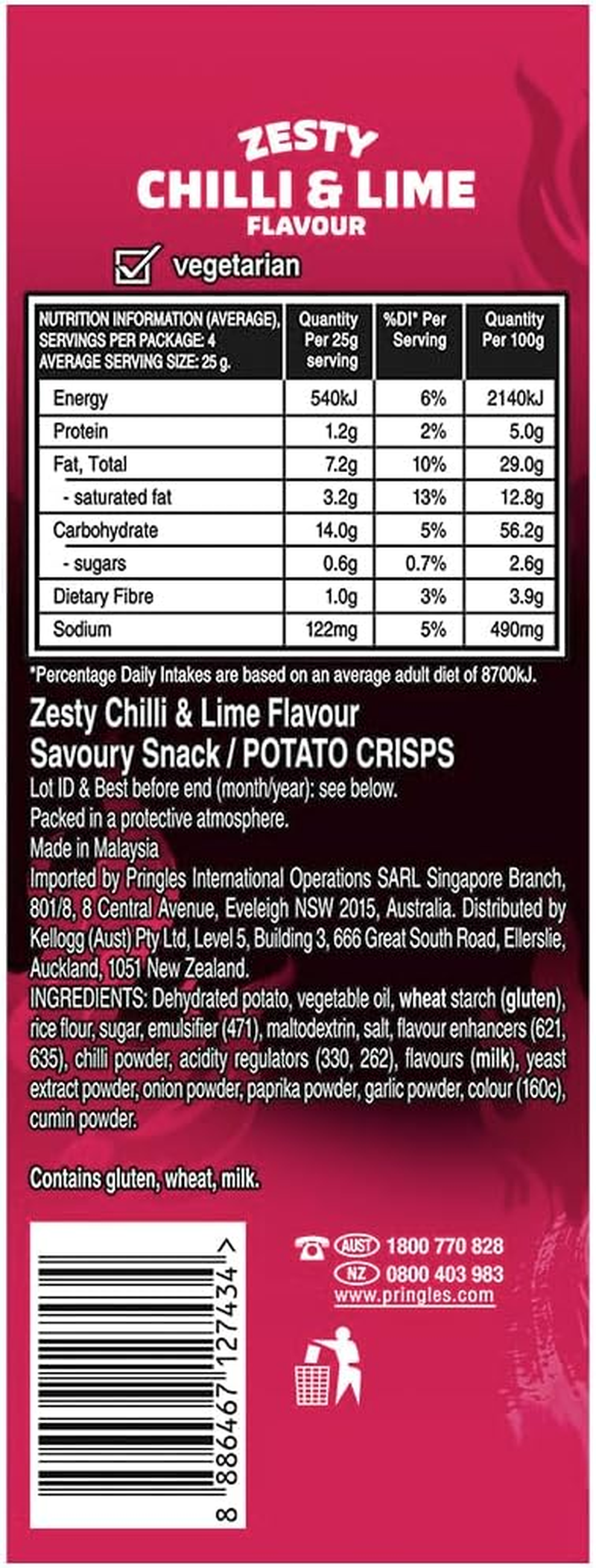 Pringles Zesty Chilli and Lime Potato Chips, 12 Pack (12X118G) image number 3