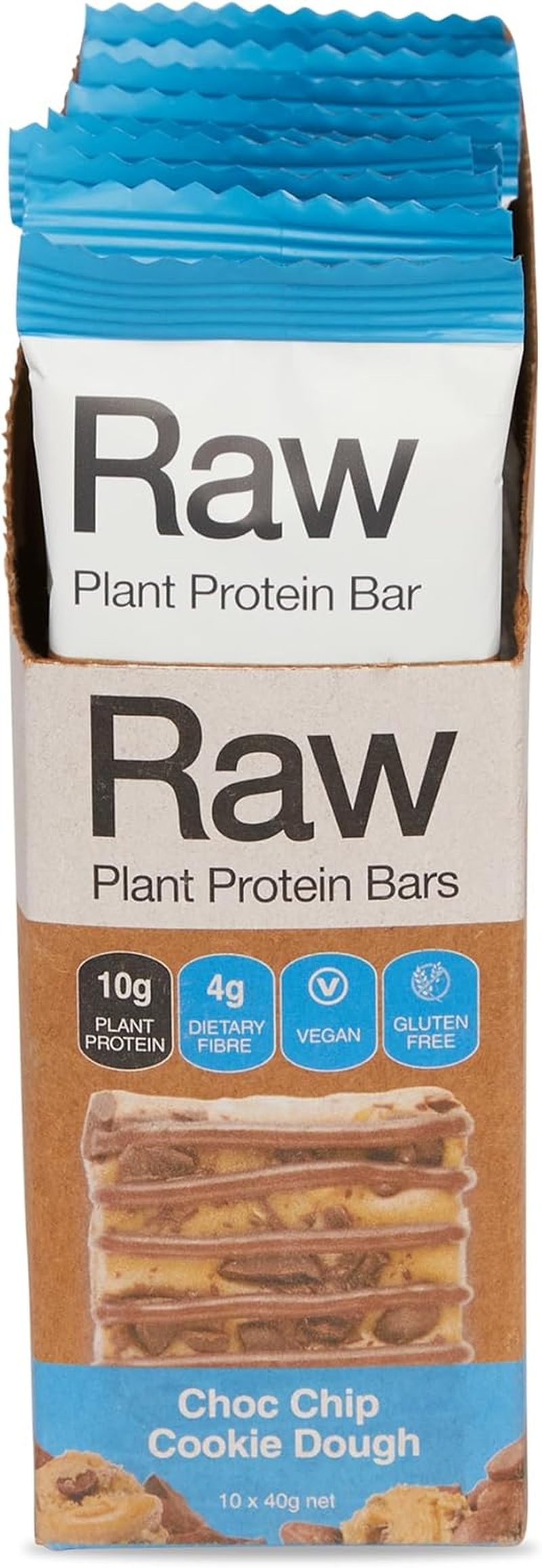 Amazonia Raw Protein Bar Choc Chip Cookie Dough &ndash; 10G Plant Protein, Vegan, Gluten-Free, Non-Gmo, Clean Ingredients List, 4G Prebiotic Dietary Fiber, Made in Australia, 40G X 10 Pack image number 3