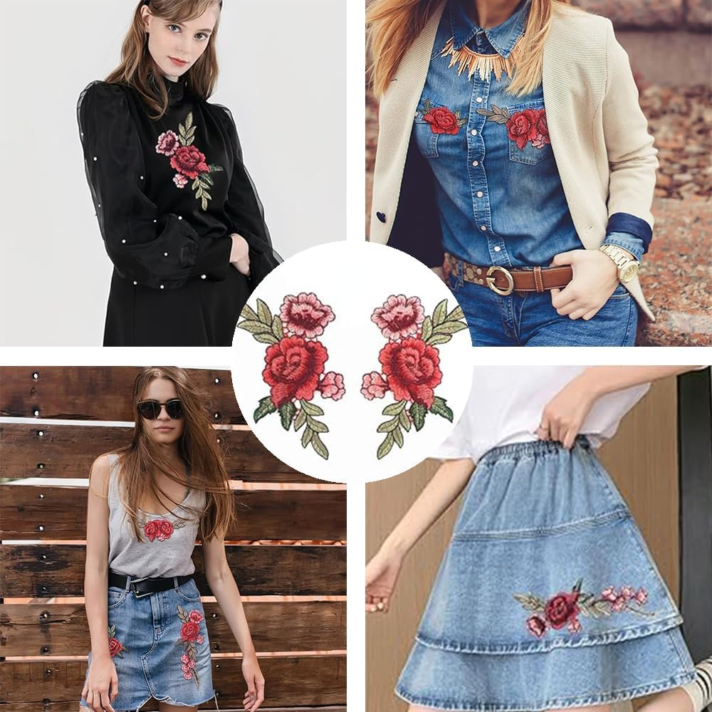 12 Pcs Openwork Embroidery Appliques(6 Pairs),Sew on Embroidered Flower Patches,Rose Embroidered Patches for DIY Crafts Making,Jeans,Hat,Backpacks,Jacket,Bags, Clothes,T-Shirt,Dress,Blouses image number 4