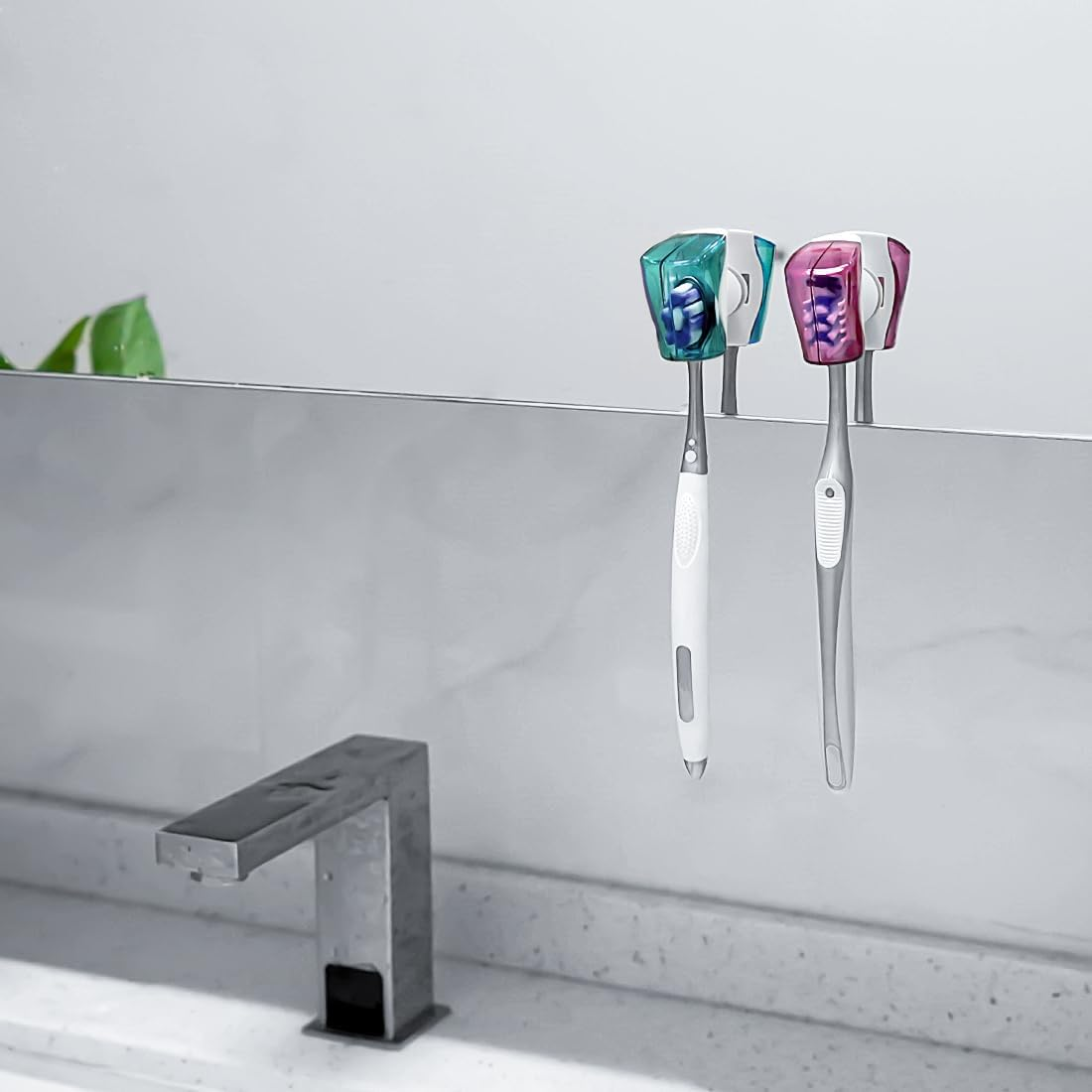 Linkidea Travel Toothbrush Head Covers with Suction Cup Portable Wall Mount Toothbrush Holder, Toothbrush Cap Case Box Convenient for Travel, Outdoor (3PCS) image number 1