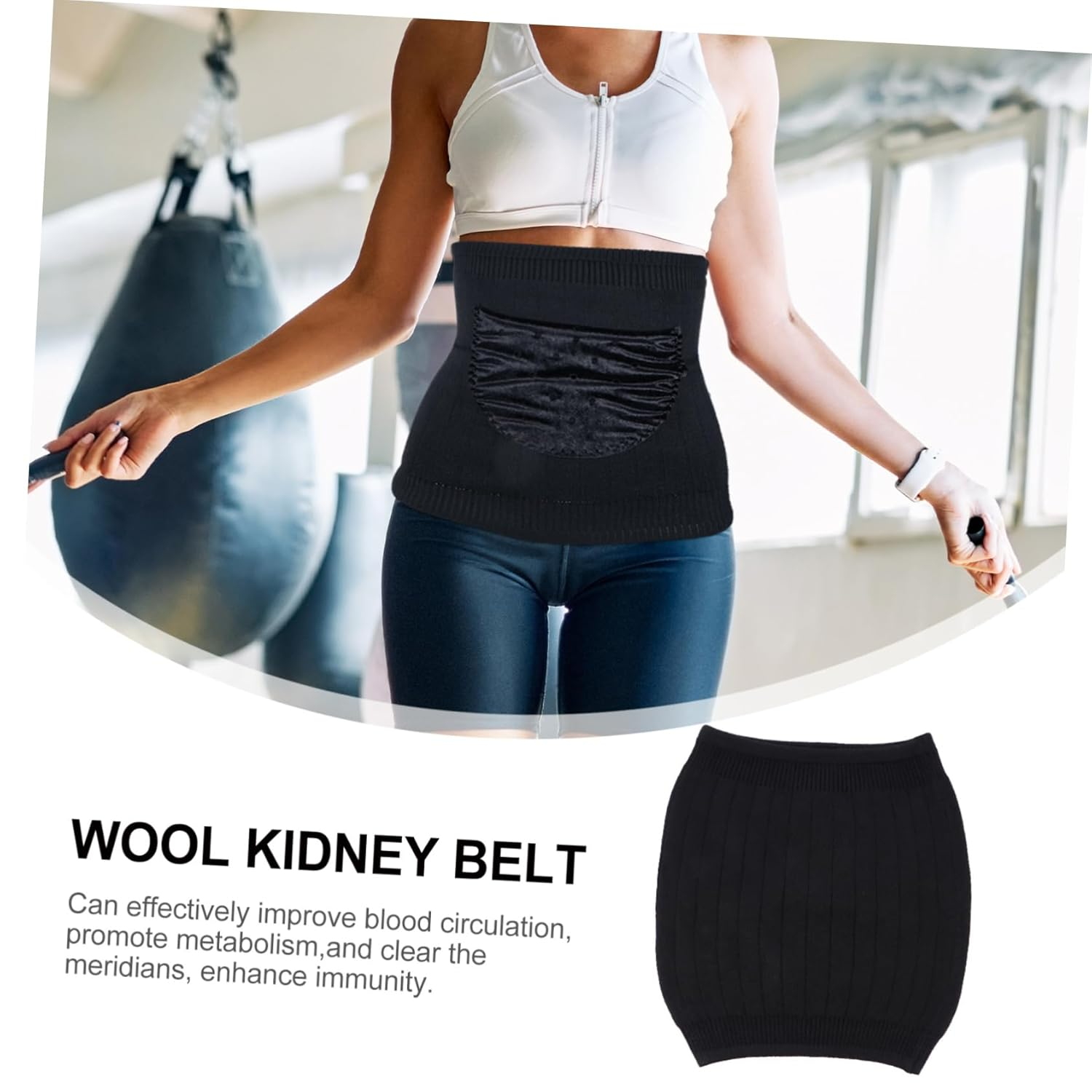 BESTYASH Warm Wool Kidney Belt for Stomach Support Thick Winter Waistband (Black M) Comfortable Abdominal Wrap for Pain Relief and Lower Back Support image number 3