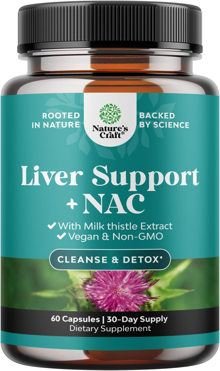 Natures Craft Liver Support Supplement with NAC - Herbal N Acetyl Cysteine Silymarin Milk Thistle Extract Dandelion Root Artichoke Choline Bitartrate and Berberine for Cleanse image number 6
