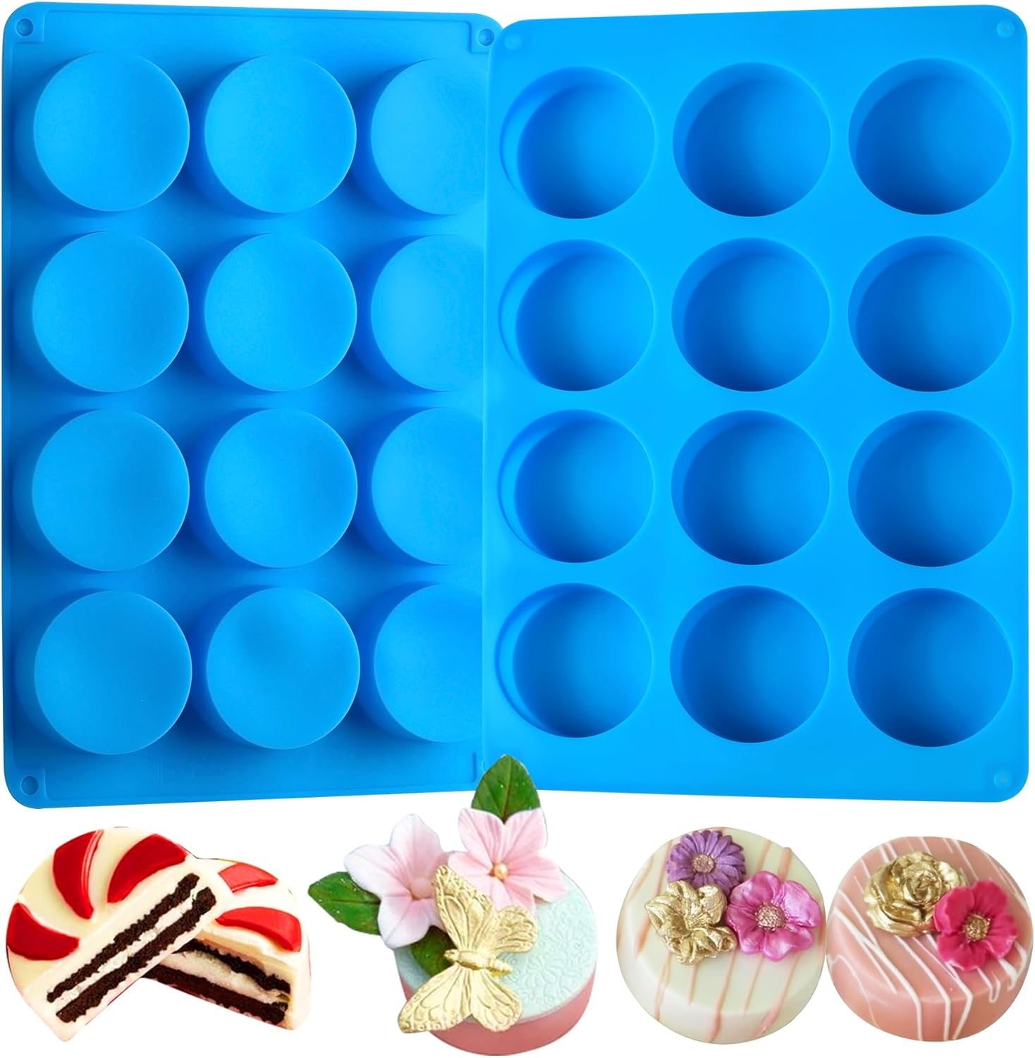 Sidosir 3Pcs Oreo Cookie Chocolate Silicone Mold, 12-Cavity round Cylinder Oreo Chocolate Cover Molds for Candy, Silicone Baking Molds for Mini Cakes, Jelly
