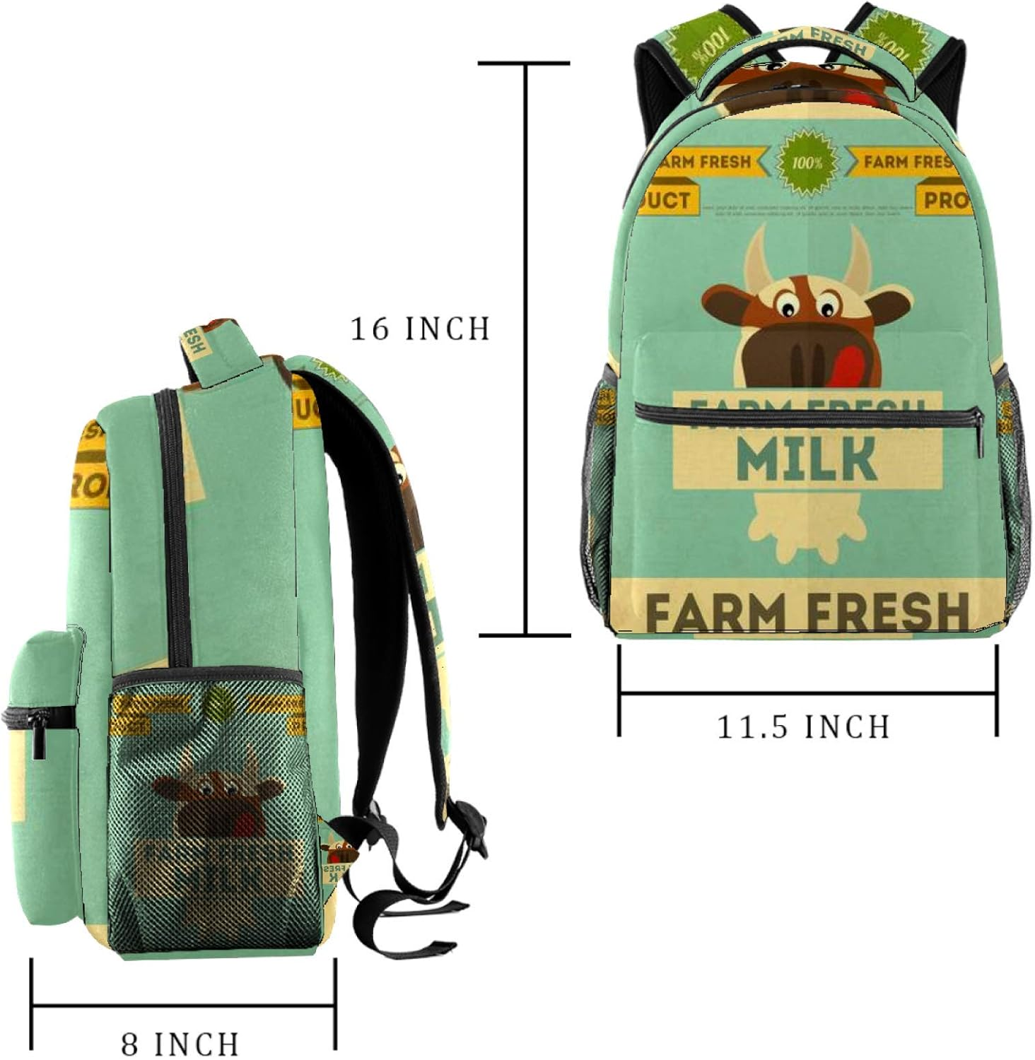 Students Backpack Farm Fresh Milk Poster Casual Backpack for Girls and Boys Bookbag School Bag Travel Daypack image number 4