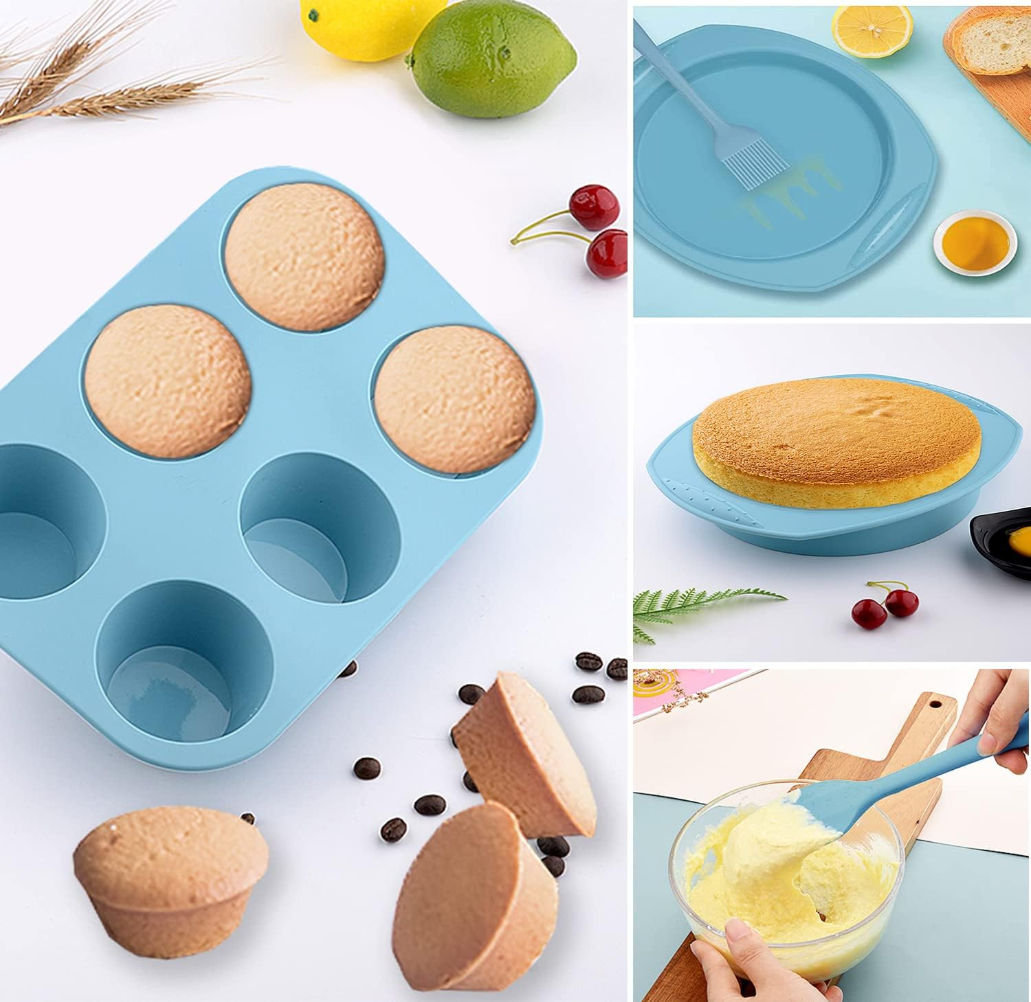 5-Piece Nonstick Silicone Bakeware Baking Set, Kitchen Bake Pans Molds Tray for Oven with BPA Free Round/Square Cake Pan, Loaf Pan, Muffin Pan for Bread Pizza Cheesecake Cupcake Pie Desserts image number 1