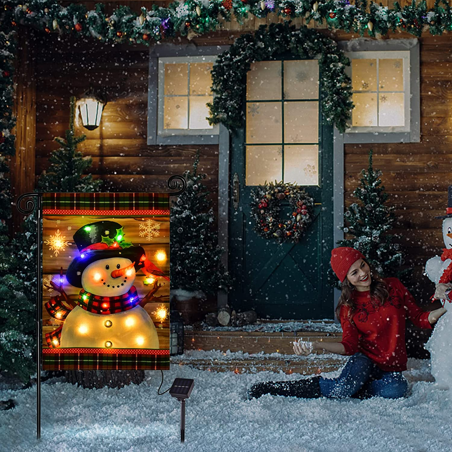 Lighted Winter Garden Flag for Outside, Led Snowman Garden Flag, Winter Yard Flag Winter Garden Flags 12X18 Double Sided for Outdoor Yard Garden Lawn Decoration image number 6