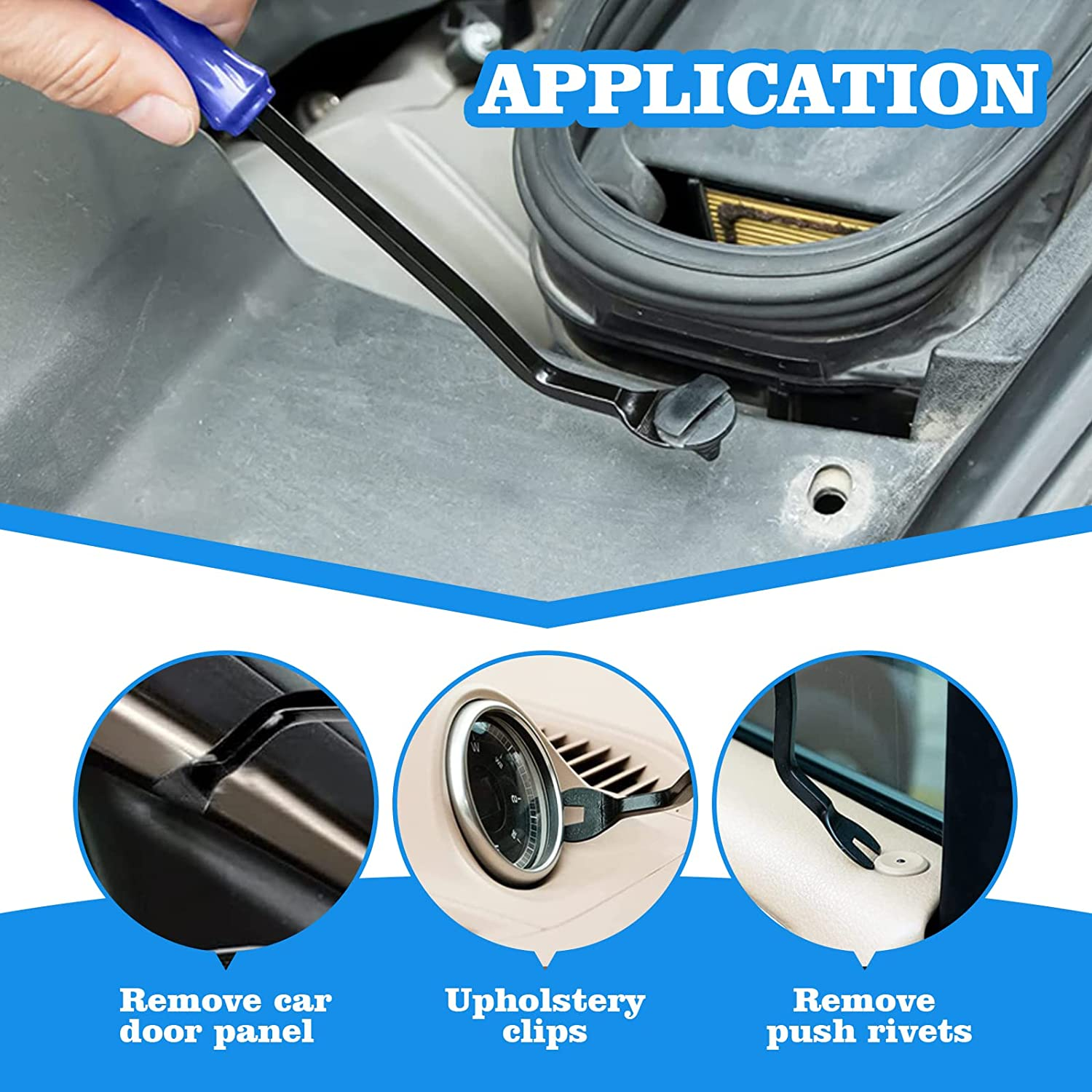 Trim Removal Tool, 5 Pcs No Scratch Fastener Remover Pry Tool Kit, Car Panel Door Window Tools Kit for Vehicle Dash Radio Audio Installer(Color:Blue) image number 4