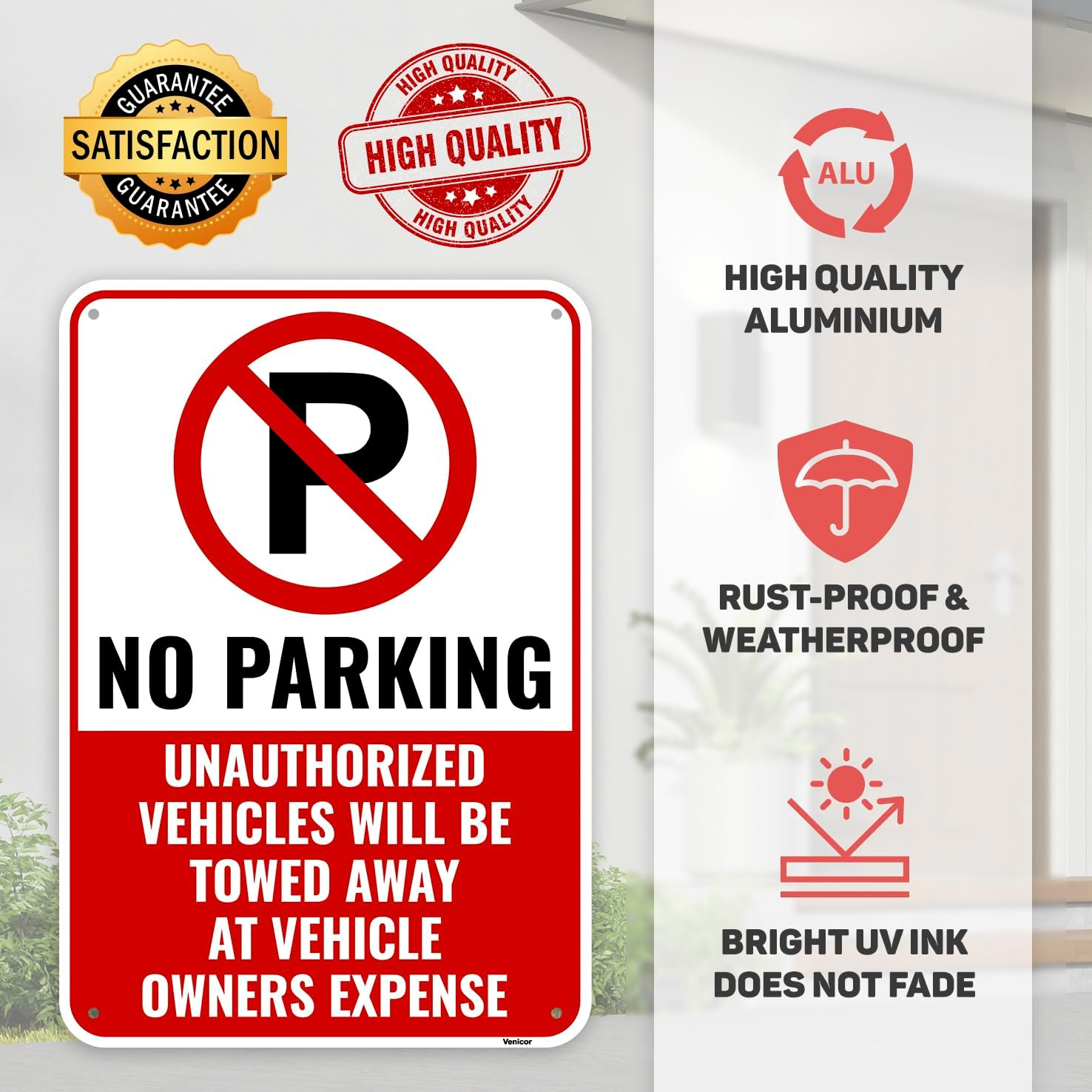 1PC No Parking Sign Will Be Towed, 13 X 9 Inches - Aluminum - No Unauthorized Parking Tow Away Zone Sign image number 1
