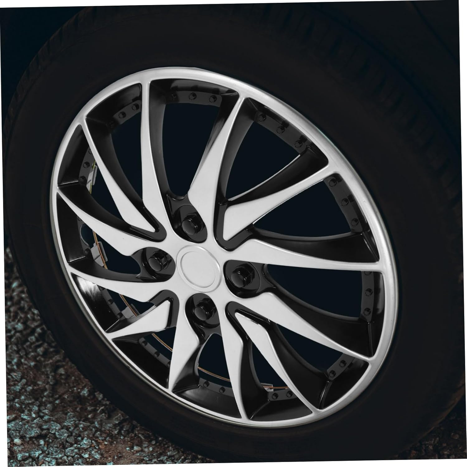 SOPOTUTU 14-Inch Silver Black Hubcap Wheel Cover for Car Hub Steel Rim Hub Case Compatible with Truck and Auto Replacement Wheel Caps for Vehicle