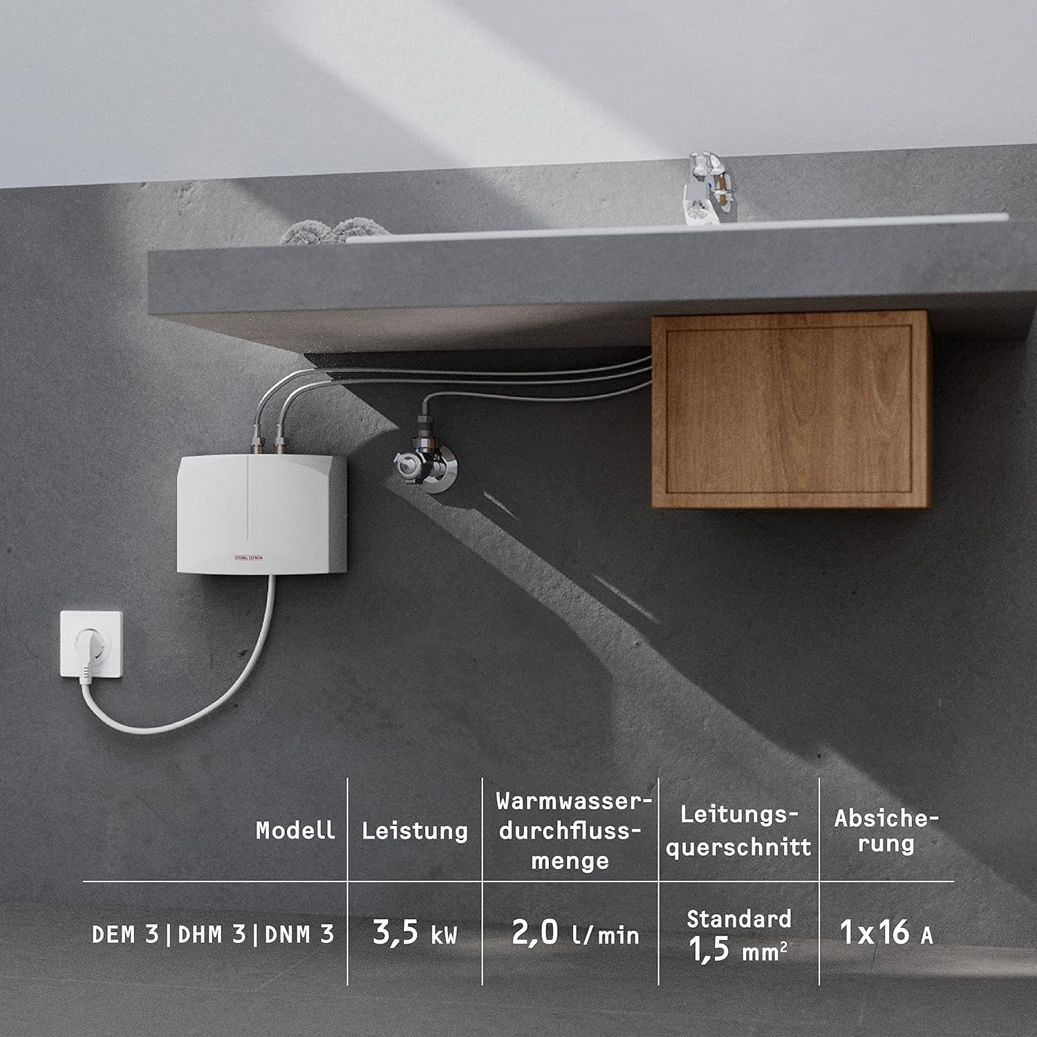 Stiebel Eltron DNM Hydraulic Controlled Mini Tankless Water Heater, White, 185411 3.5 Kilowattsw, 230 Voltsv