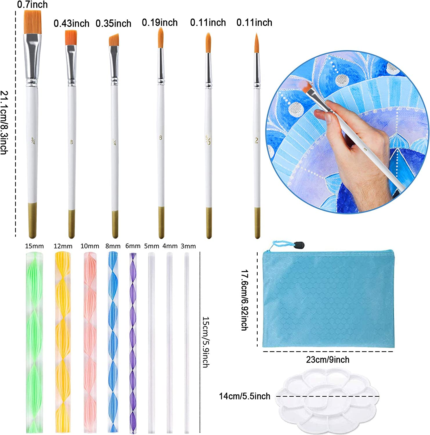 58PCS Mandala Dotting Tools Set with a Blue Zipper Waterproof Storage Bag for Painting Rocks image number 3