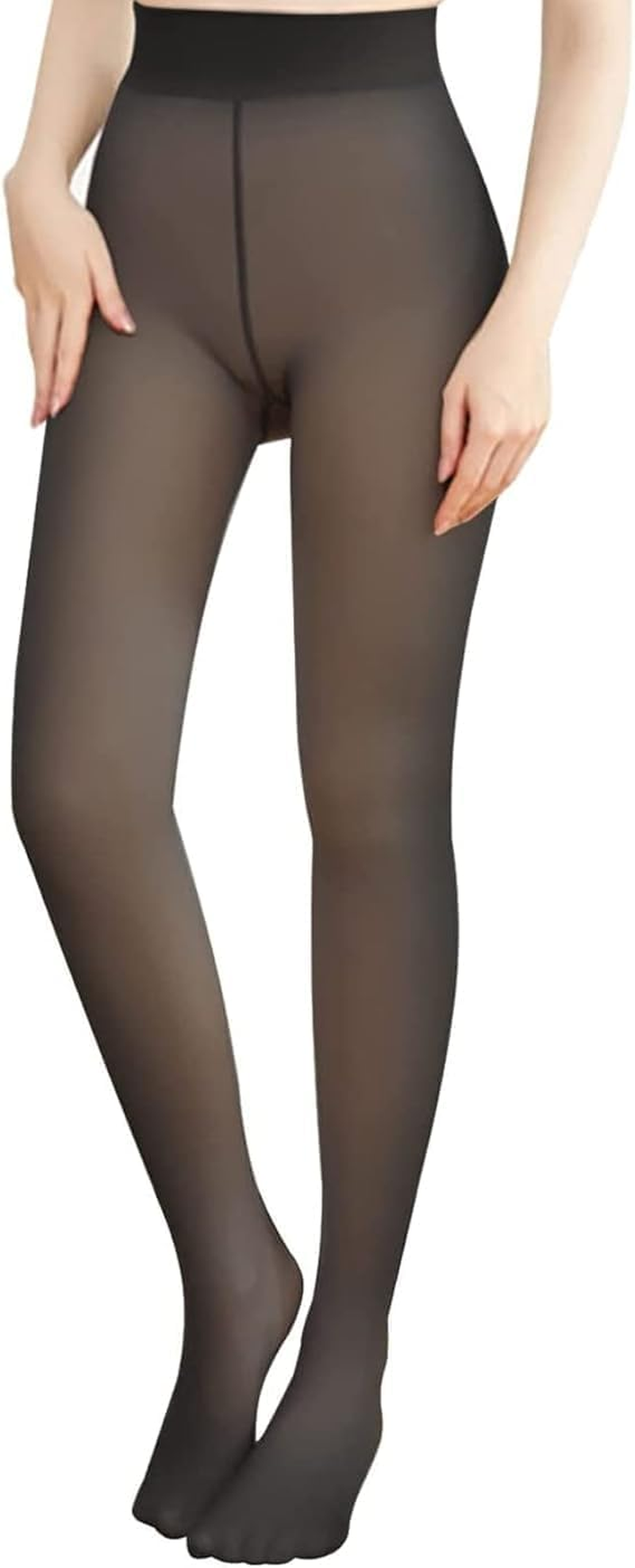 Delcast Women Fleece Lined Tights-Warm Fake Translucent Tights High Waist Pantyhose Sheer Thick Warm Leggings for Women image number 2