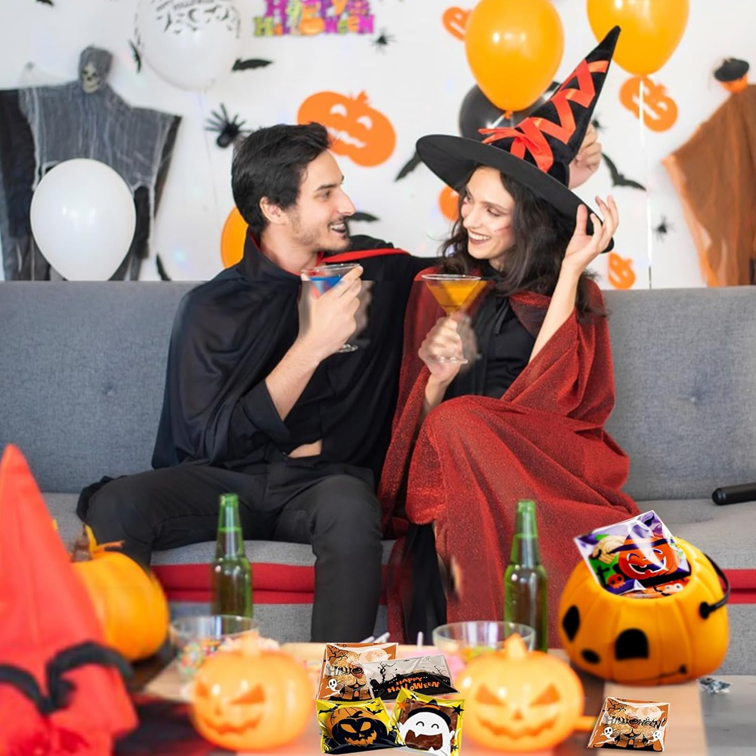 Halloween Candy Bags, 200 Pcs Self Adhesive Halloween Treat Bags Transparent Candy Cookie Bags Trick or Treat Cellophane Bags for Halloween Party Favors image number 3