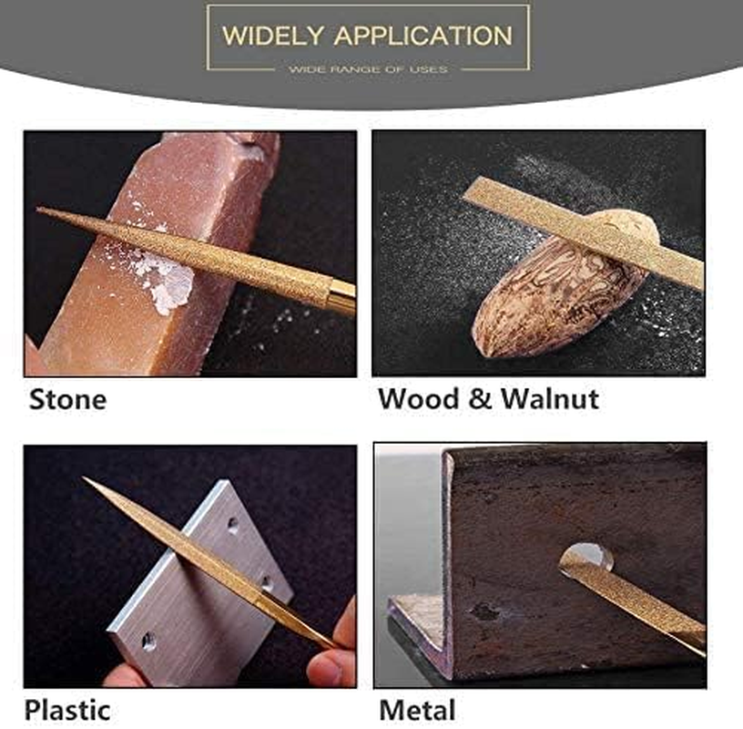 Yakamoz 10Pcs 5X180Mm Titanium Coated Small Diamond Needle File Set Mini round Triangular Square Flat Shape Metal Riffler Files Jewelers File Precision Hand Tools for Glass Wood Stone Jewelry image number 4