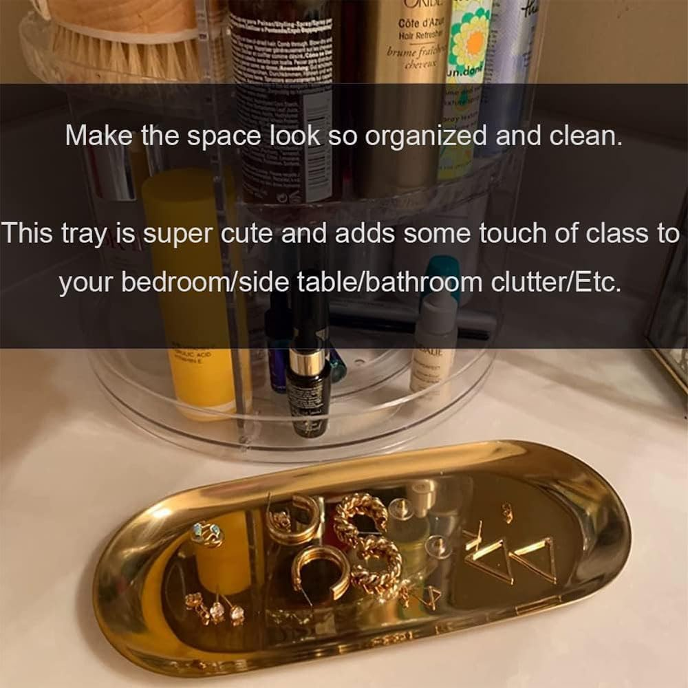 JZS Stainless Steel Tray, 3 Pack Towel Tray Metal Storage Organizer Trays Dish Plate Jewelry Dish Cosmetics Bathroom Clutter Serving Platter Small Storage Trays Oval Plate(Rose Gold) image number 5