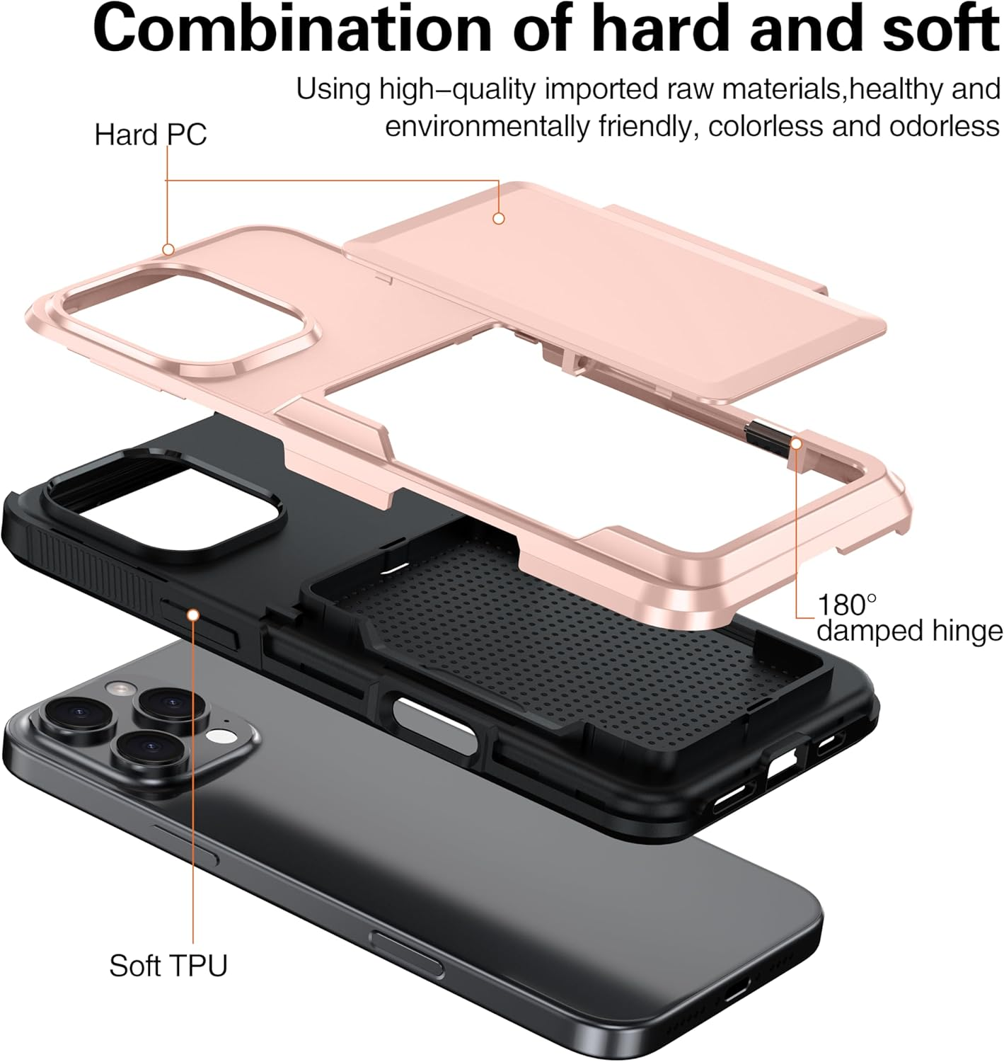 For Iphone 16 Pro Case with Credit Card Holder (3 Cards) &Kickstand, Military Grade Drop Protection, Rugged Hard Back for Iphone 16 Pro Wallet Phone Case, 6.3" 2024 image number 5