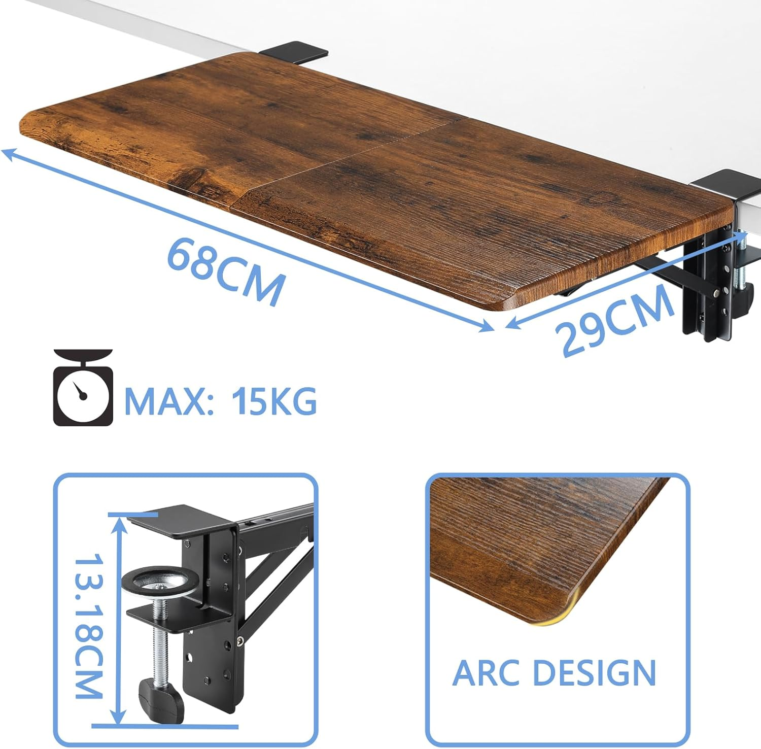ETHU Ergonomics Desk Extender Tray, Large-Size Foldable Keyboard Tray Clamp On, Table Mount Desk Extender Shelf under Desk Armrest Support for Desk (Wood) image number 3