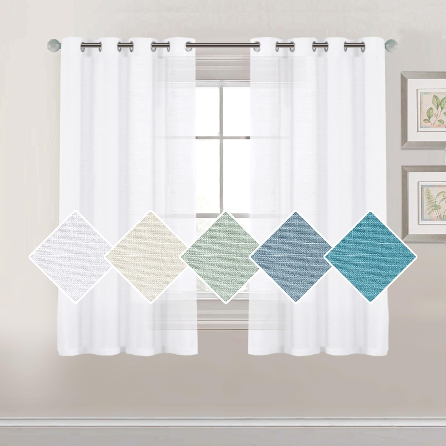 H.VERSAILTEX Linen Sheer Curtains for Living Room/Bedroom Linen Curtains Light Filtering Semi Sheer Curtains Provide Privacy Curtains & Drapes -2 Panels Set, Each W132Cm X D243Cm, Sage image number 1