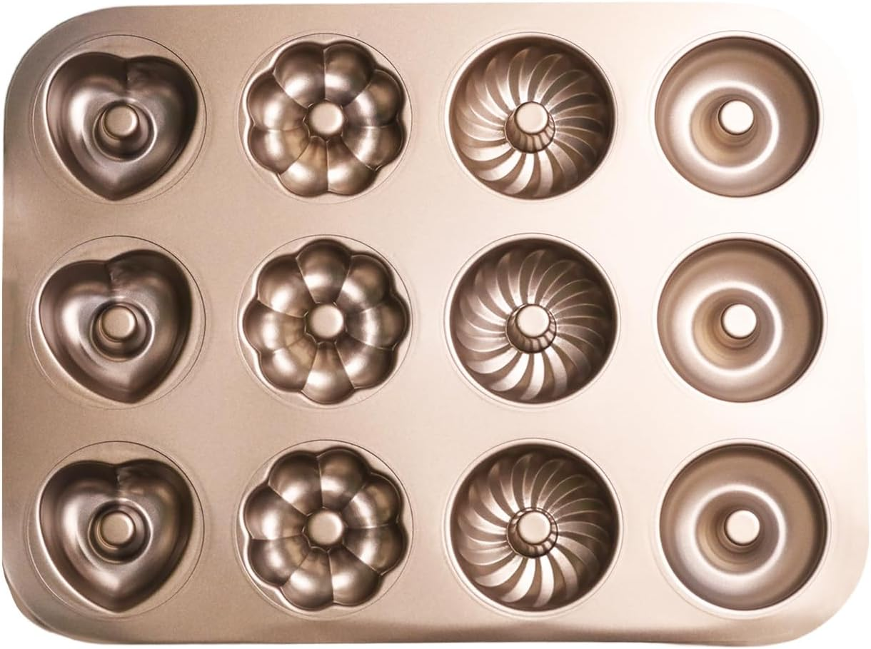 Kaoruo 12-Cavity Multi-Shaped Non-Stick Baking Pan &ndash; Heart, Flower & Swirl Donut Cake Mold, Versatile Bakeware Tray for Homemade Desserts & Pastries image number 1