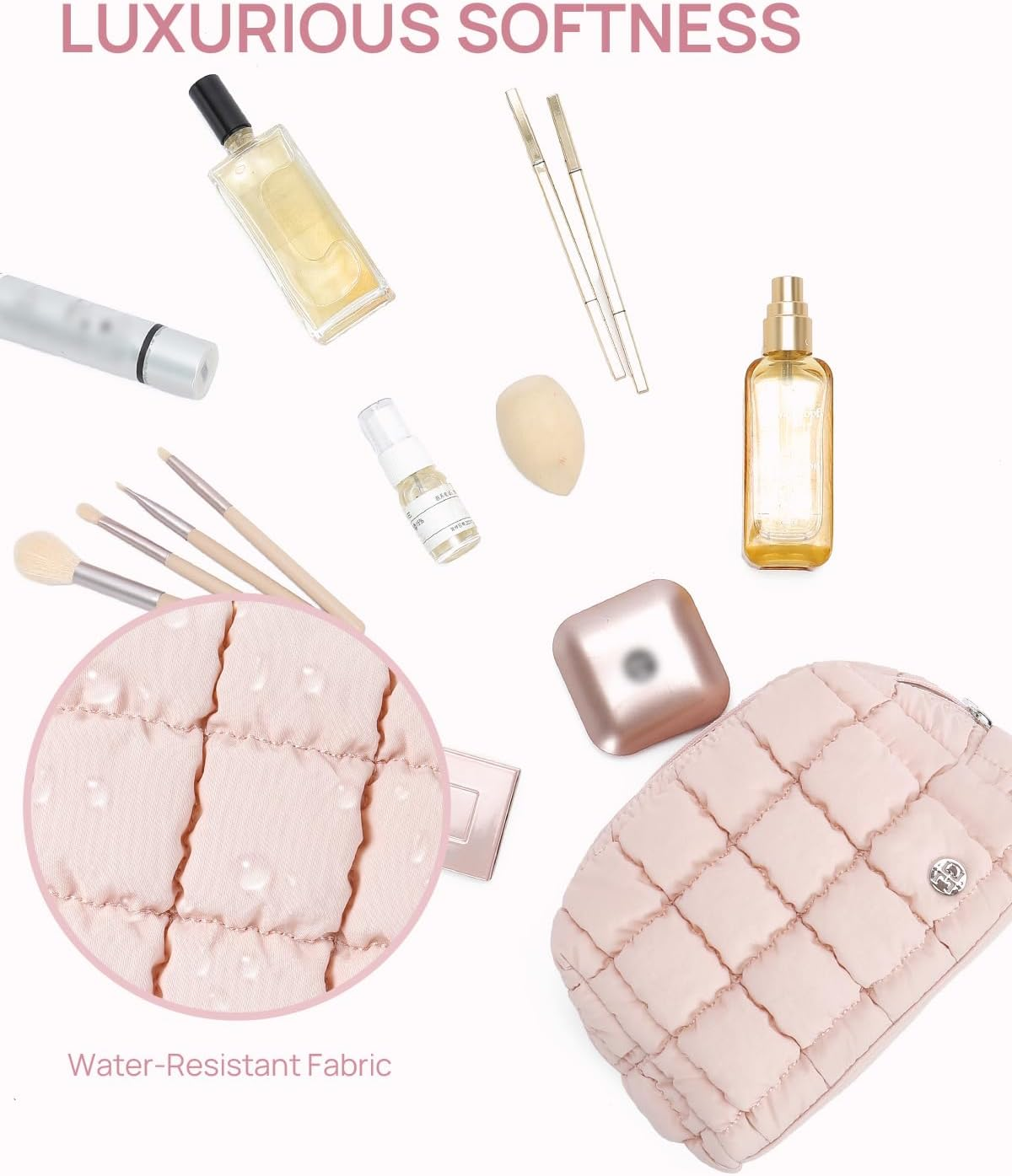 Puffer Makeup Bags for Women, Nylon Puffy Padded Make up for Organizer Case, Wide-Open Pouch Travel Essentials - 1-Puffy-Black image number 4